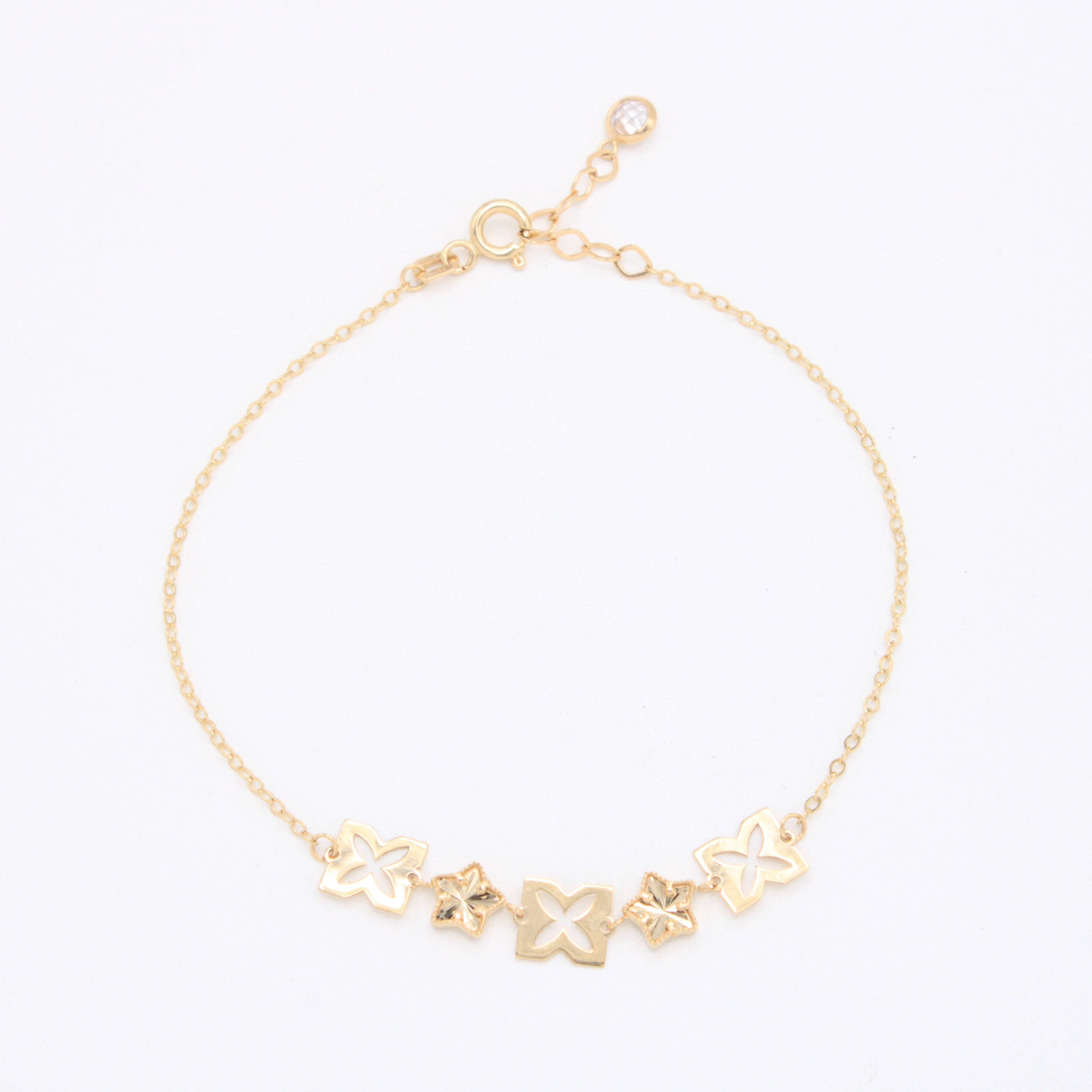 Pulsera de Oro 14k Flores y Estrellas Diamantadas mod. 10976