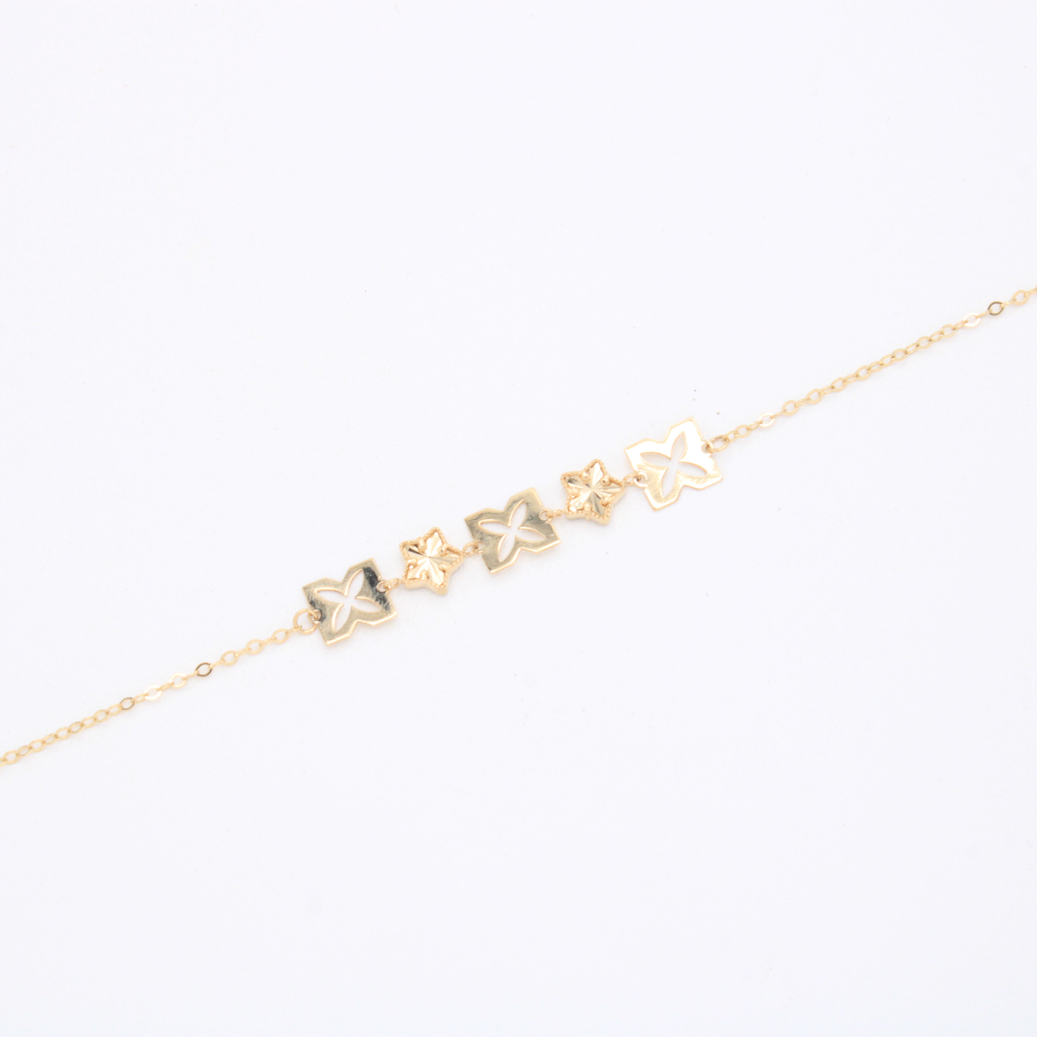Pulsera de Oro 14k Flores y Estrellas Diamantadas mod. 10976