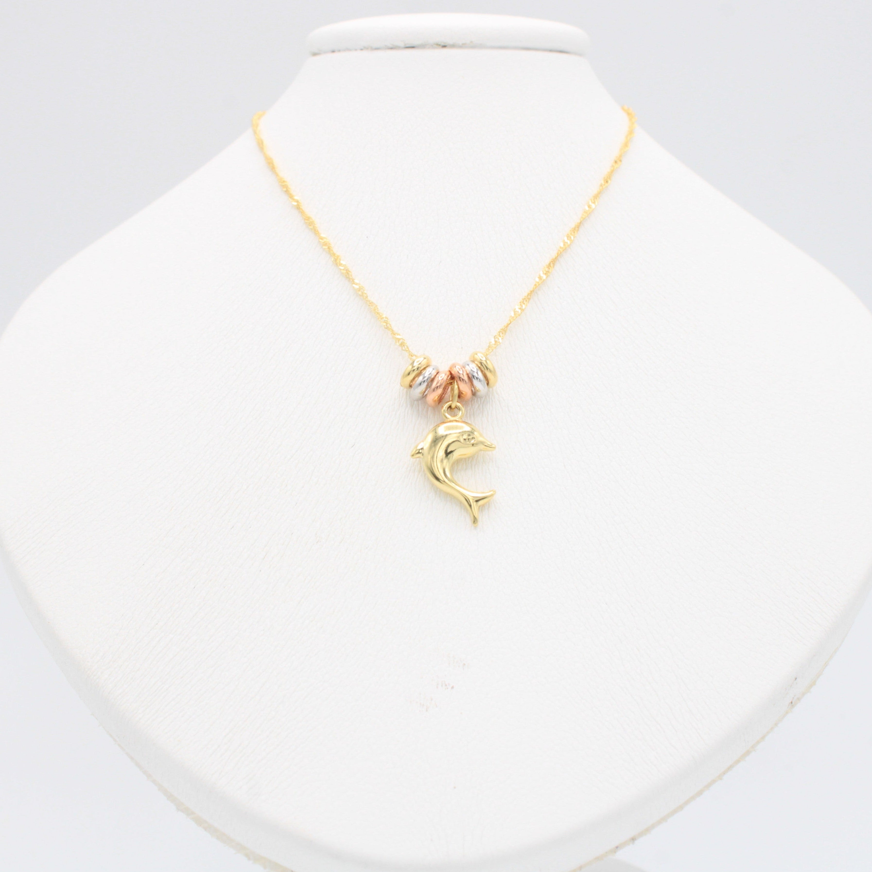 Gargantilla de Oro 14k con Aros Florentinos y Colgante de Delfín mod. 11017