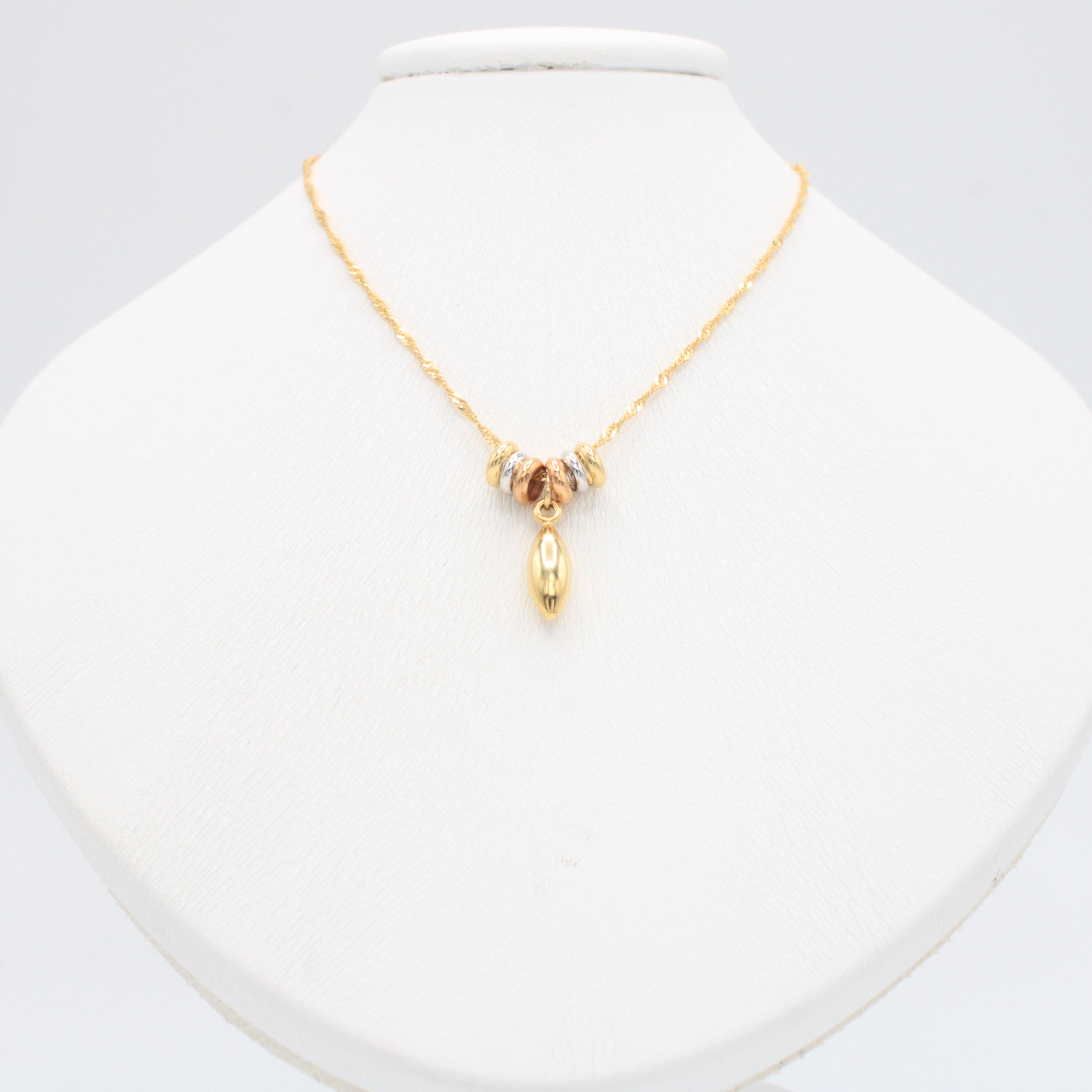 Gargantilla de Oro 14k con Aros Florentinos y Colgante de Gota mod. 11018
