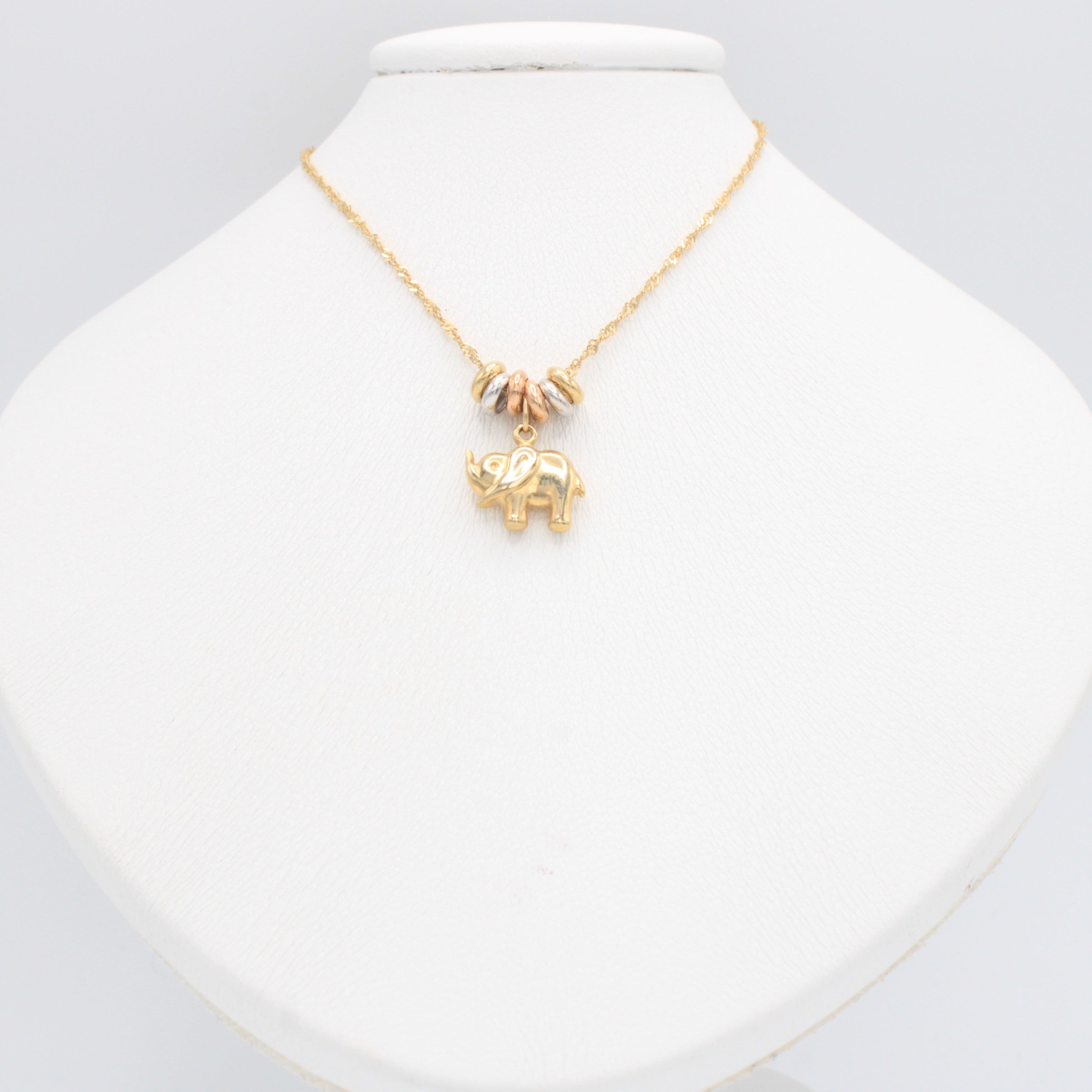 Gargantilla de Oro 14k con Aros Florentinos y Colgante de Elefante mod. 11019