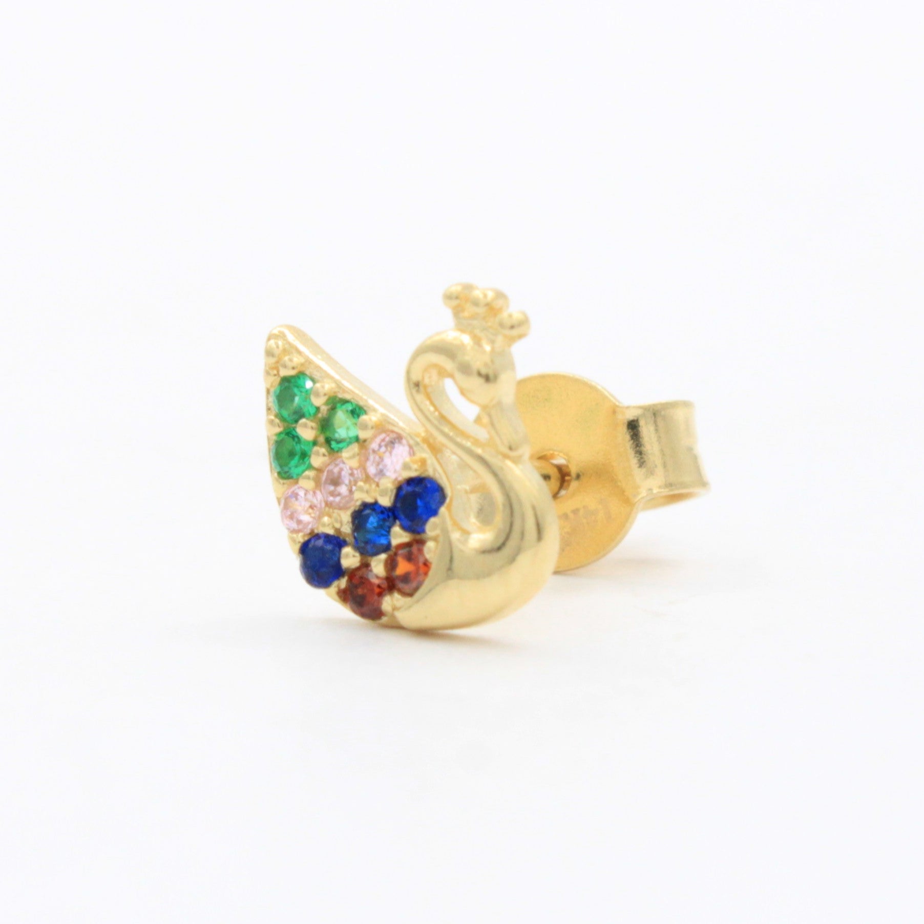 Arete de Oro 14k Cisne con Zirconias de Colores mod. 10625