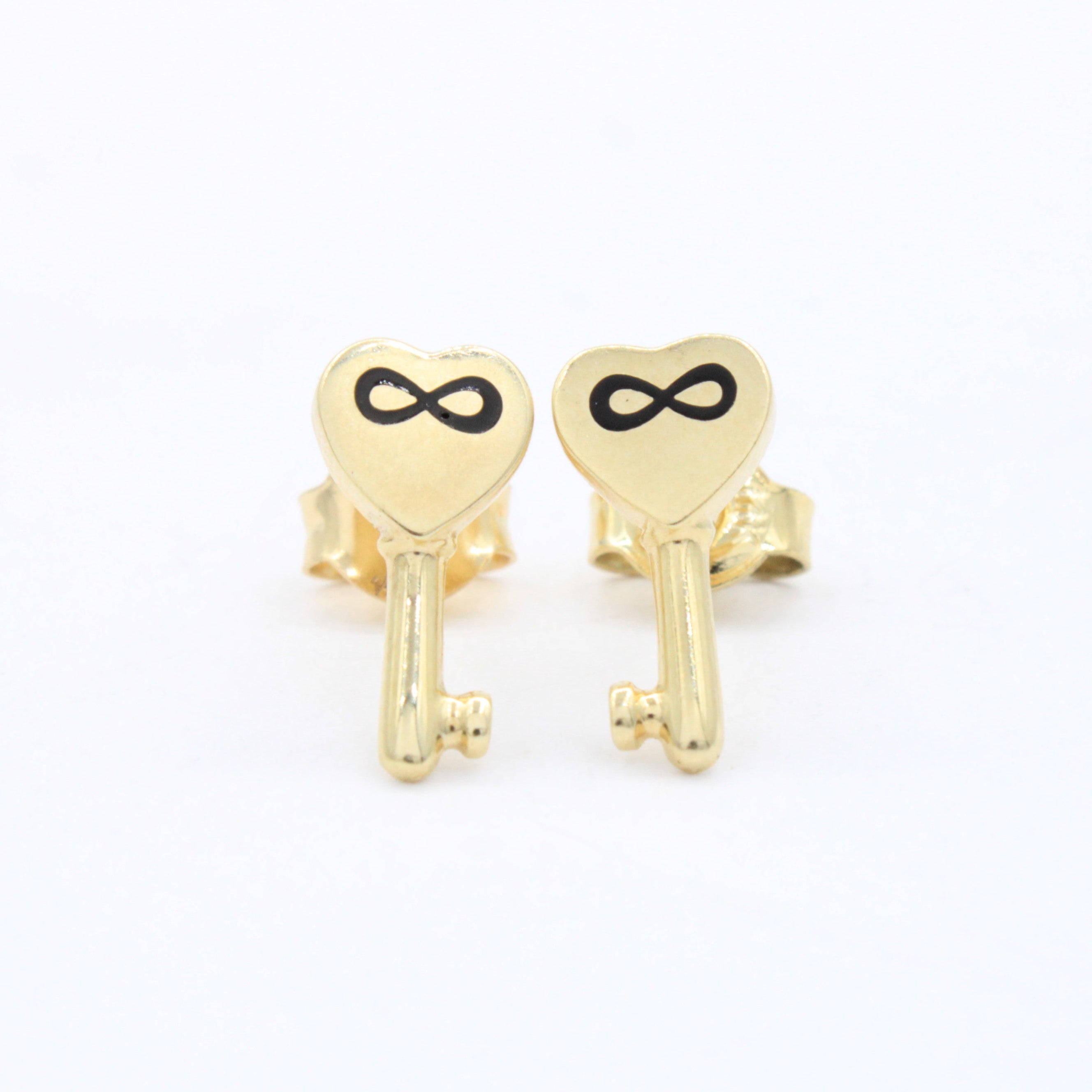 Arete de Oro 14k Llave de Corazón Brillante con Infinito mod. 10626