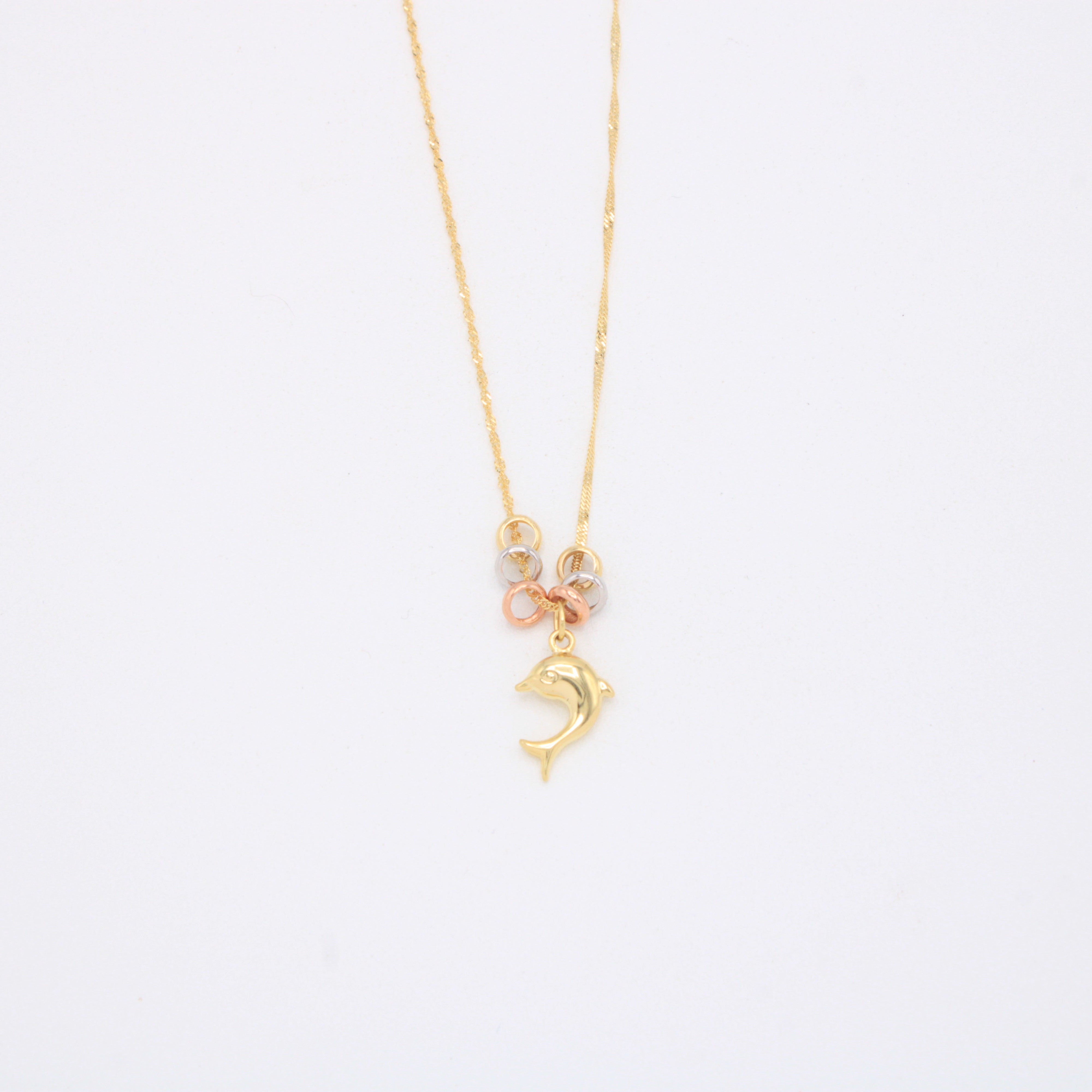 Gargantilla de Oro 14k con Aros Florentinos y Colgante de Delfín mod. 11017