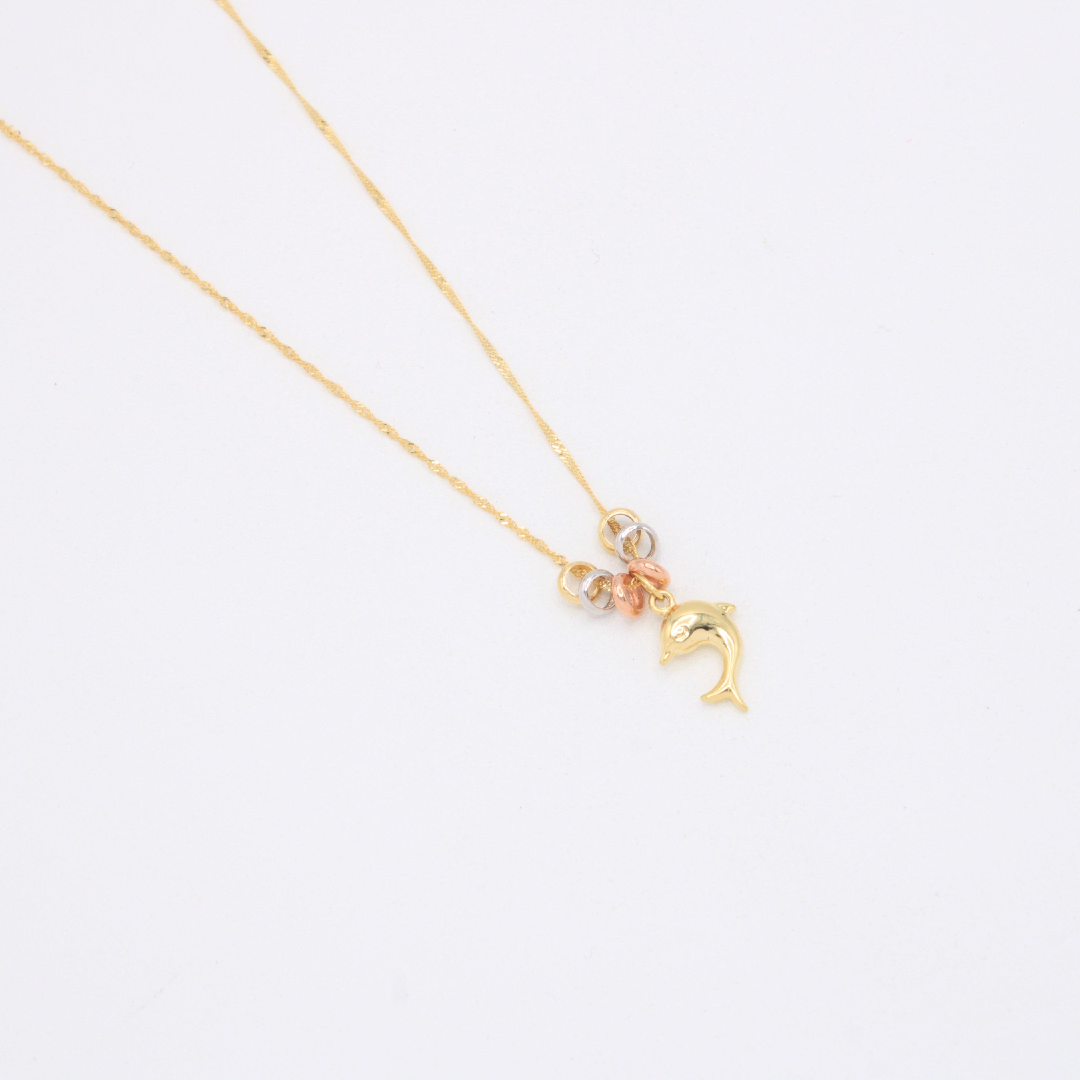 Gargantilla de Oro 14k con Aros Florentinos y Colgante de Delfín mod. 11017