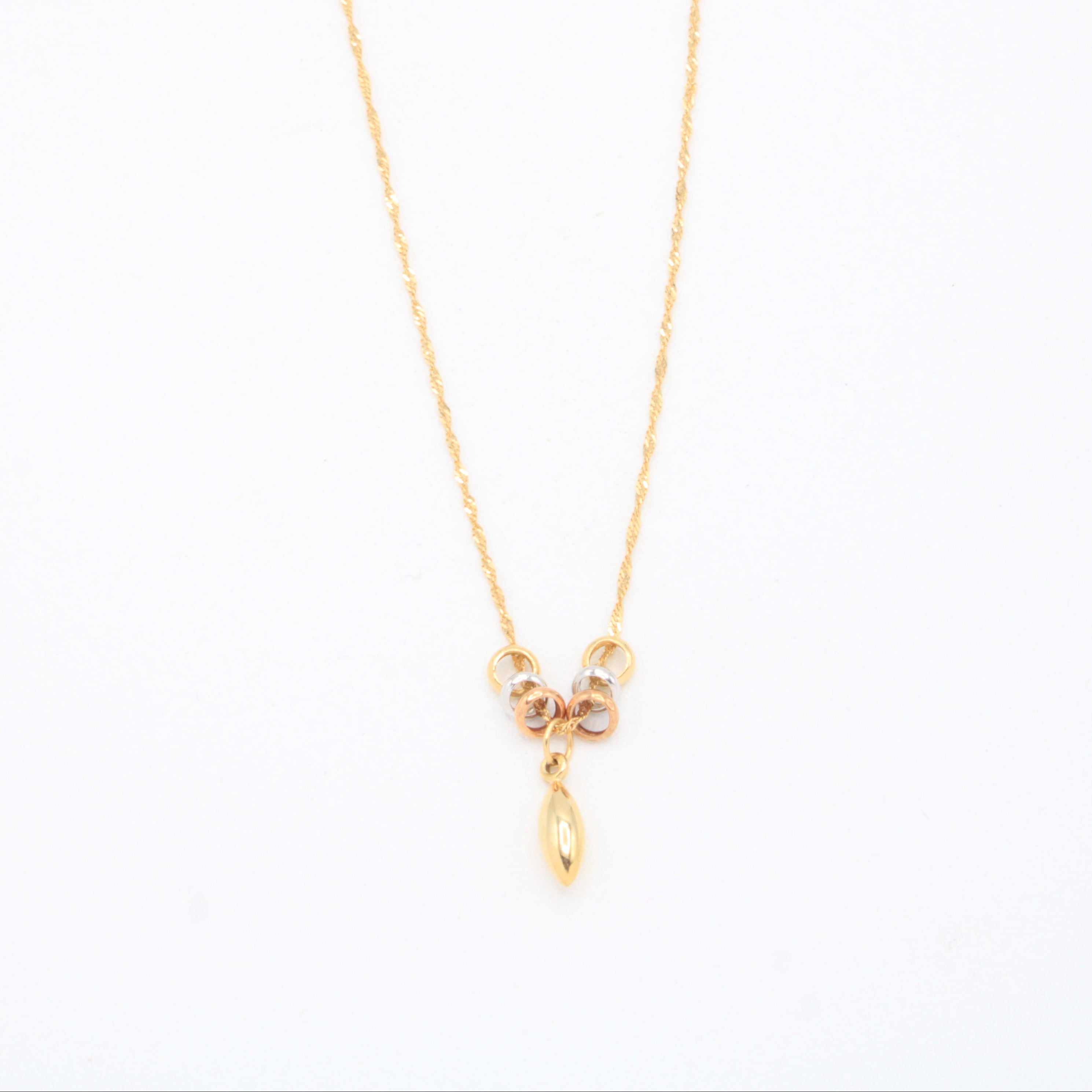 Gargantilla de Oro 14k con Aros Florentinos y Colgante de Gota mod. 11018