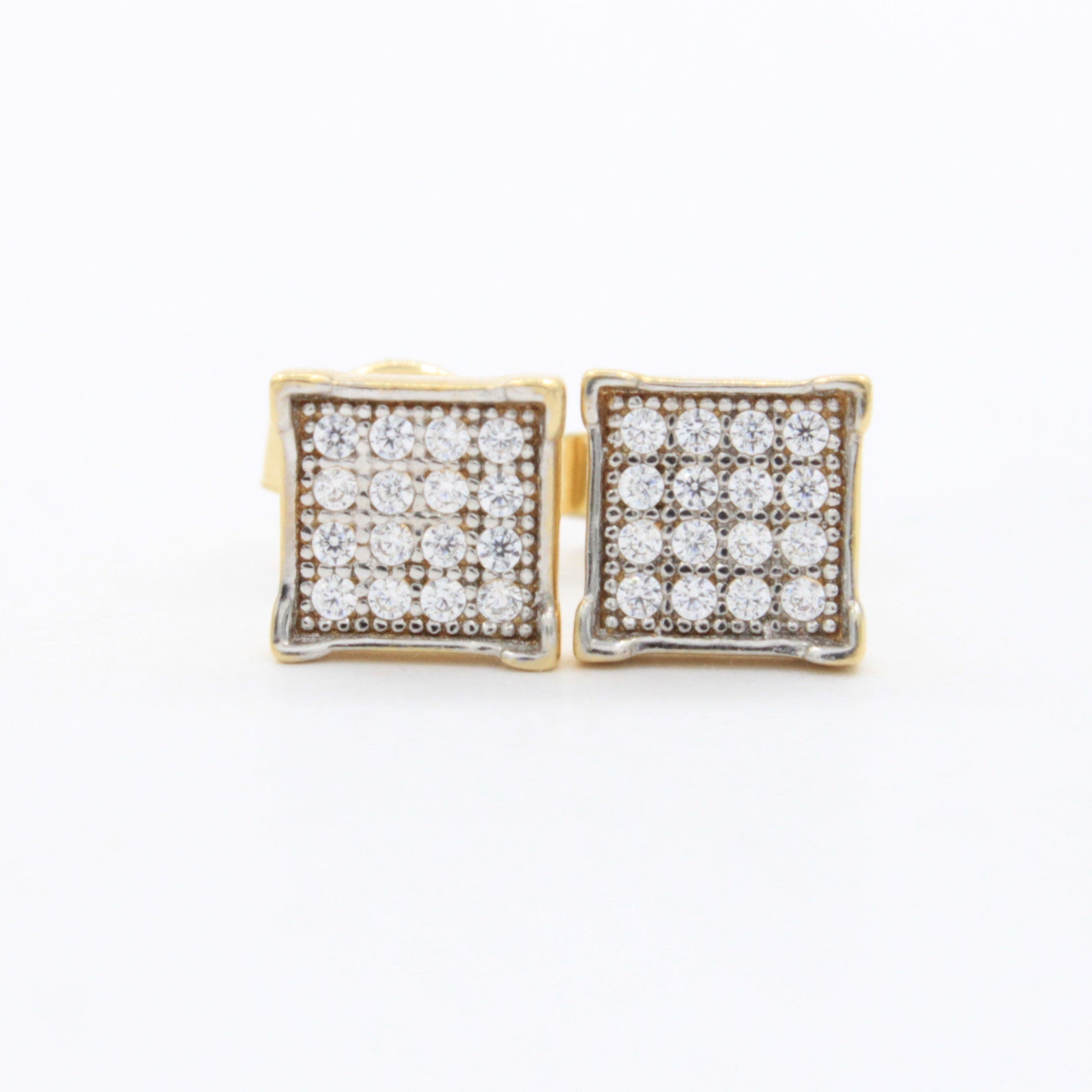 Arete de Oro 14k Cuadro Brillante con Zirconias mod. 10630