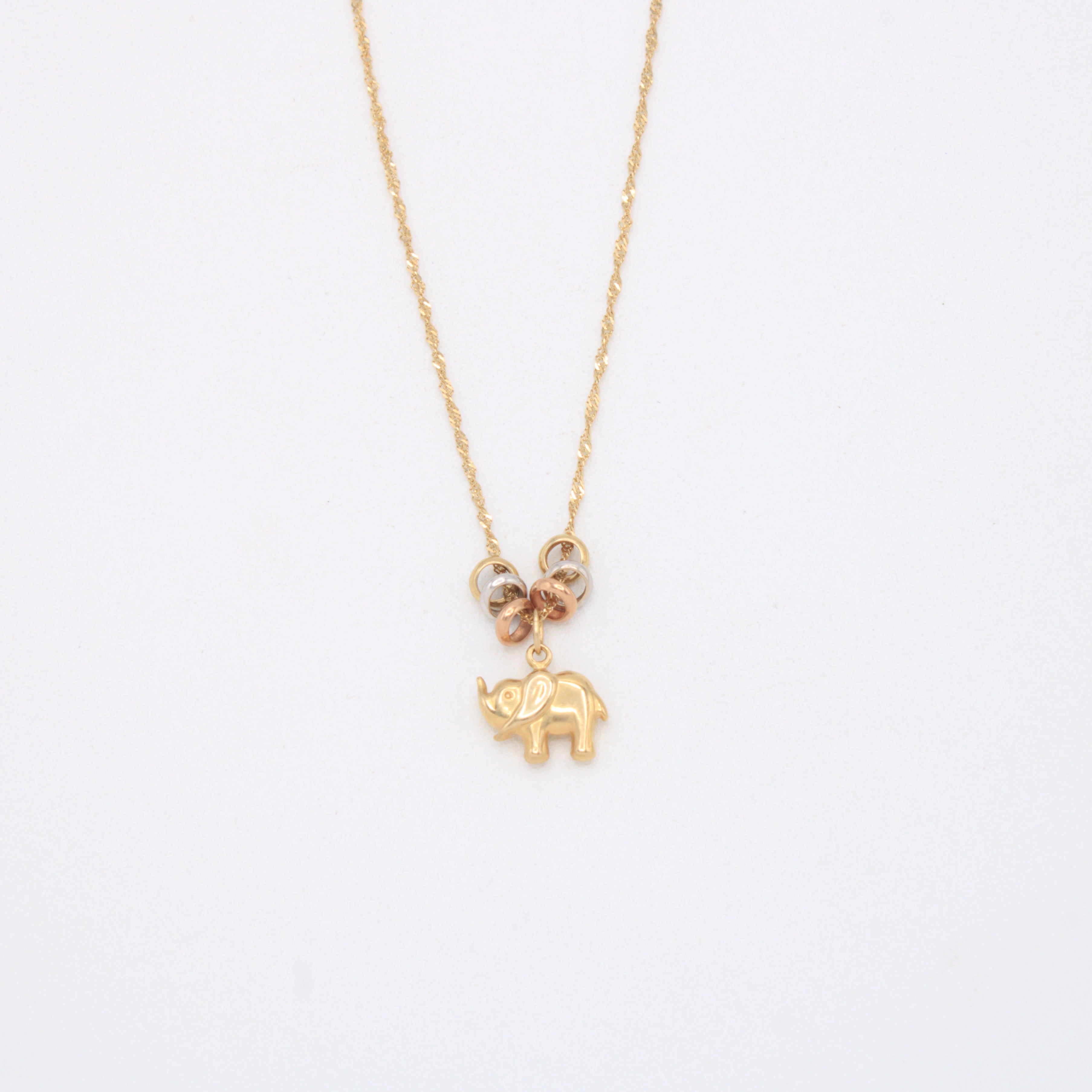 Gargantilla de Oro 14k con Aros Florentinos y Colgante de Elefante mod. 11019