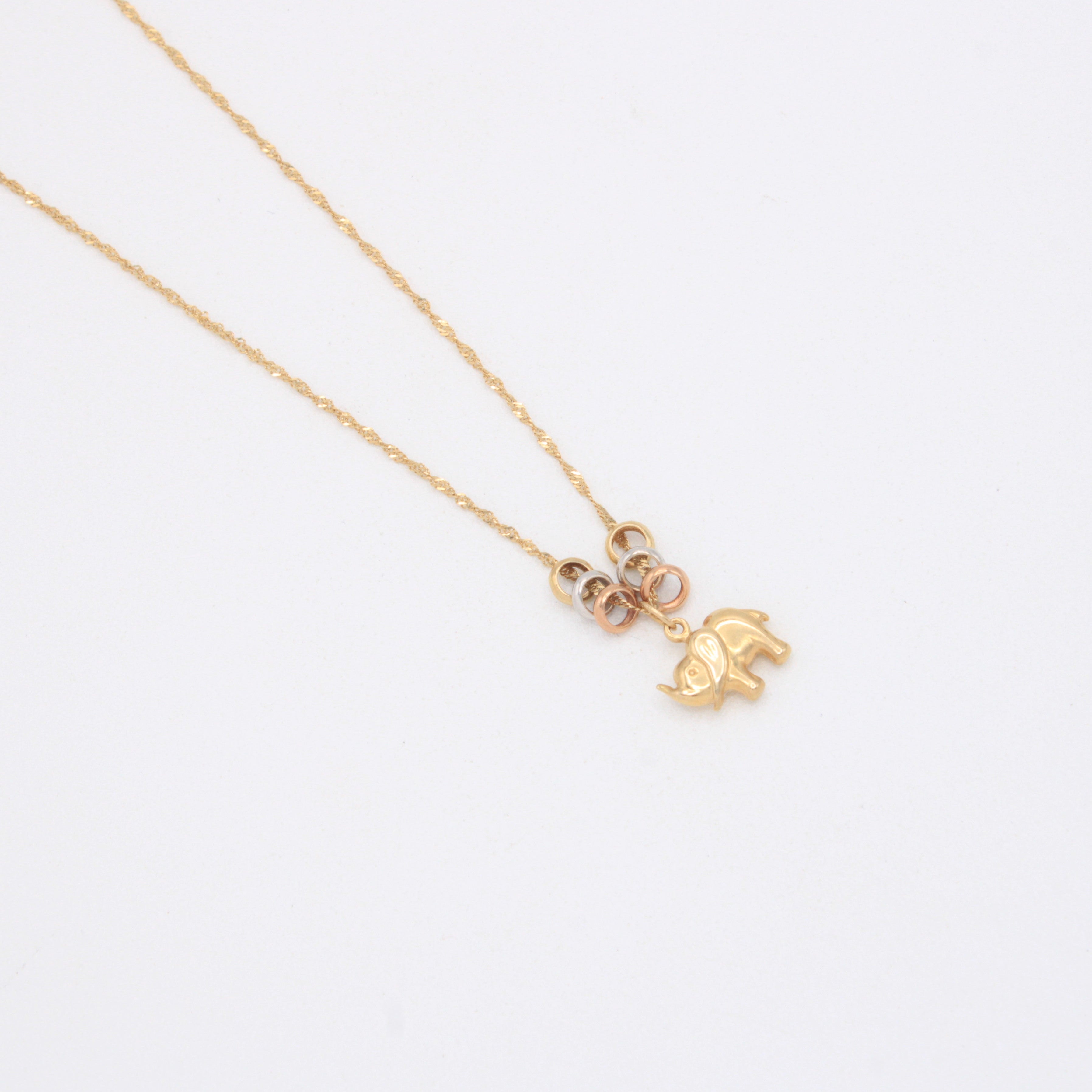 Gargantilla de Oro 14k con Aros Florentinos y Colgante de Elefante mod. 11019