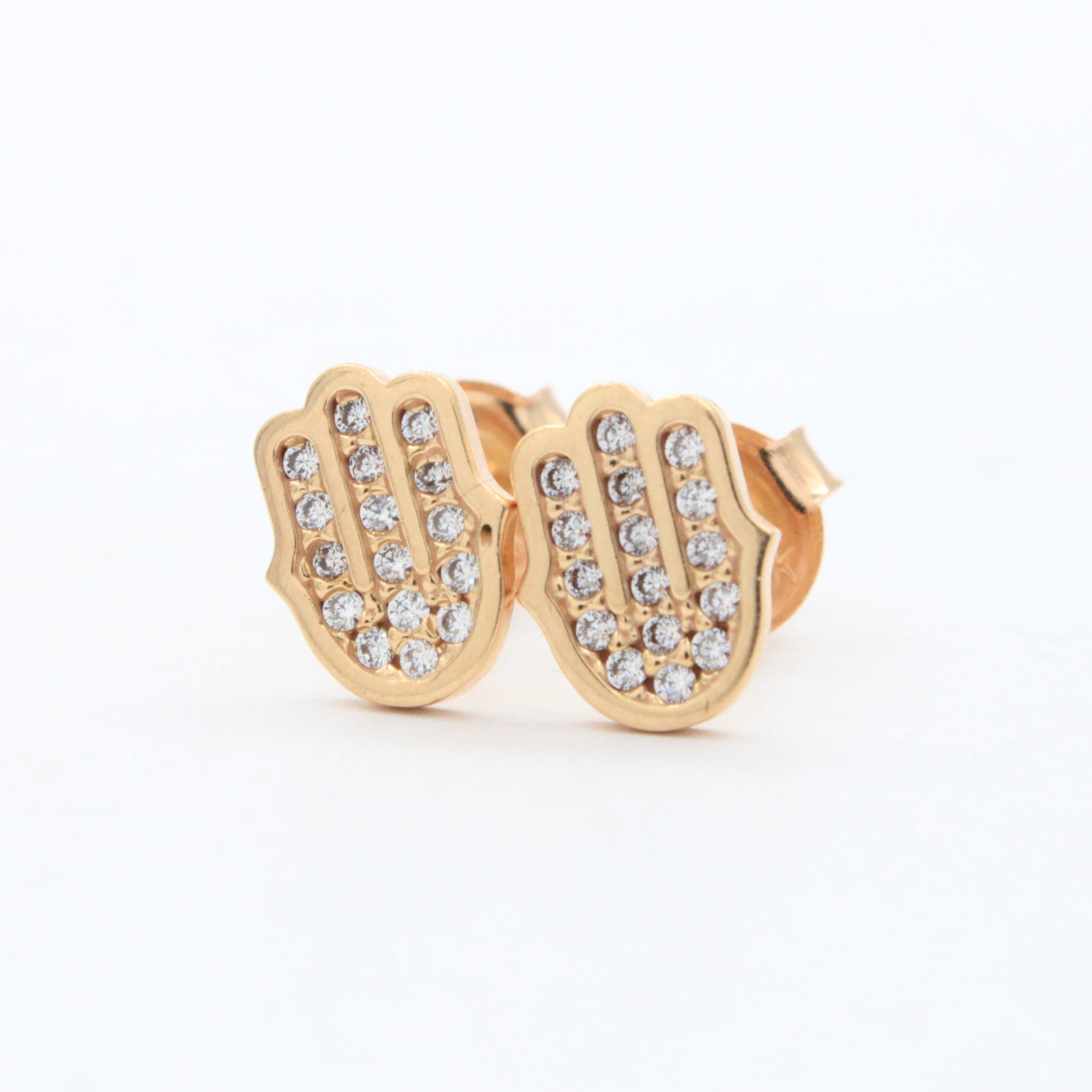 Arete de Oro 14k Mano de Fátima Rosa con Zirconias Finas mod. 10631