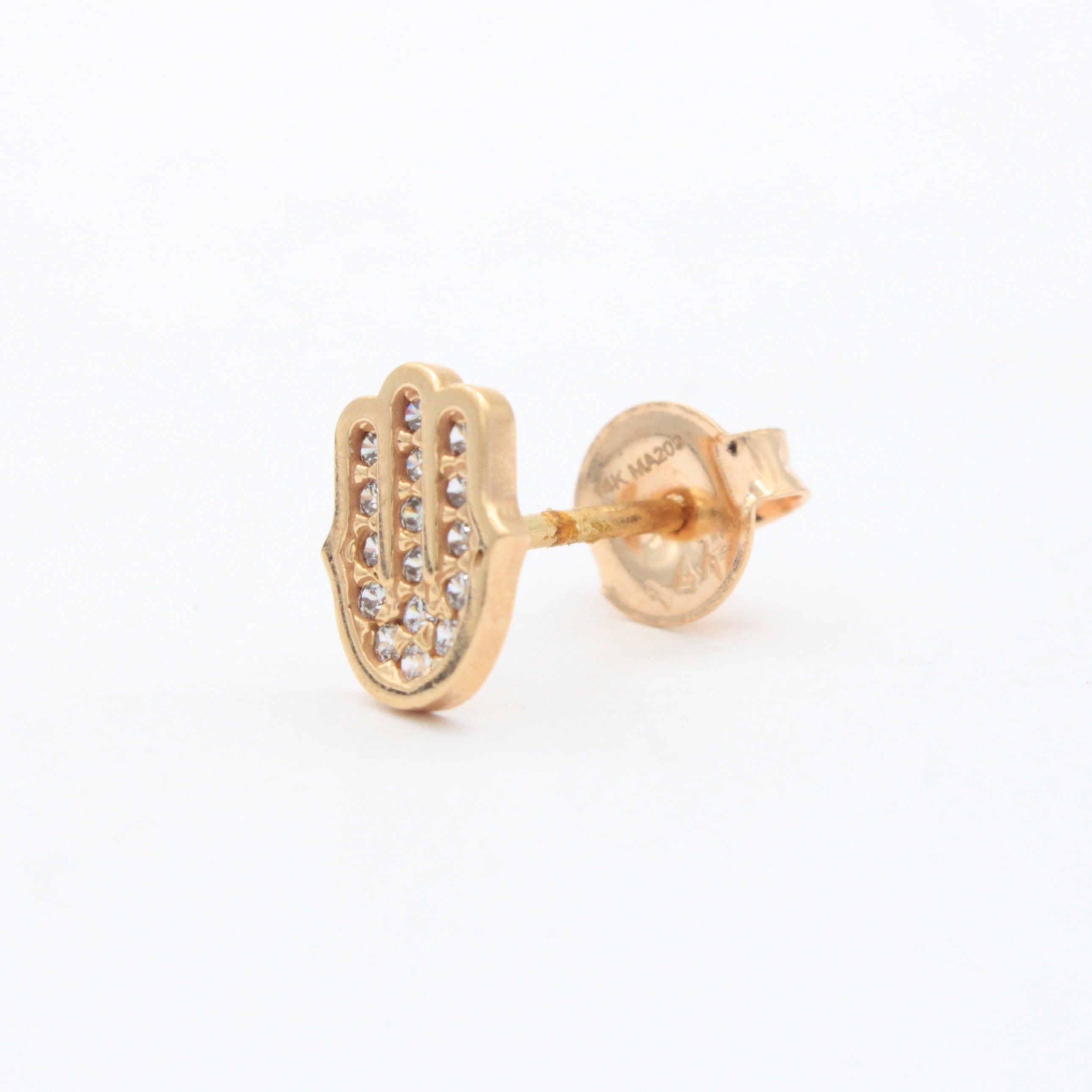 Arete de Oro 14k Mano de Fátima Rosa con Zirconias Finas mod. 10631