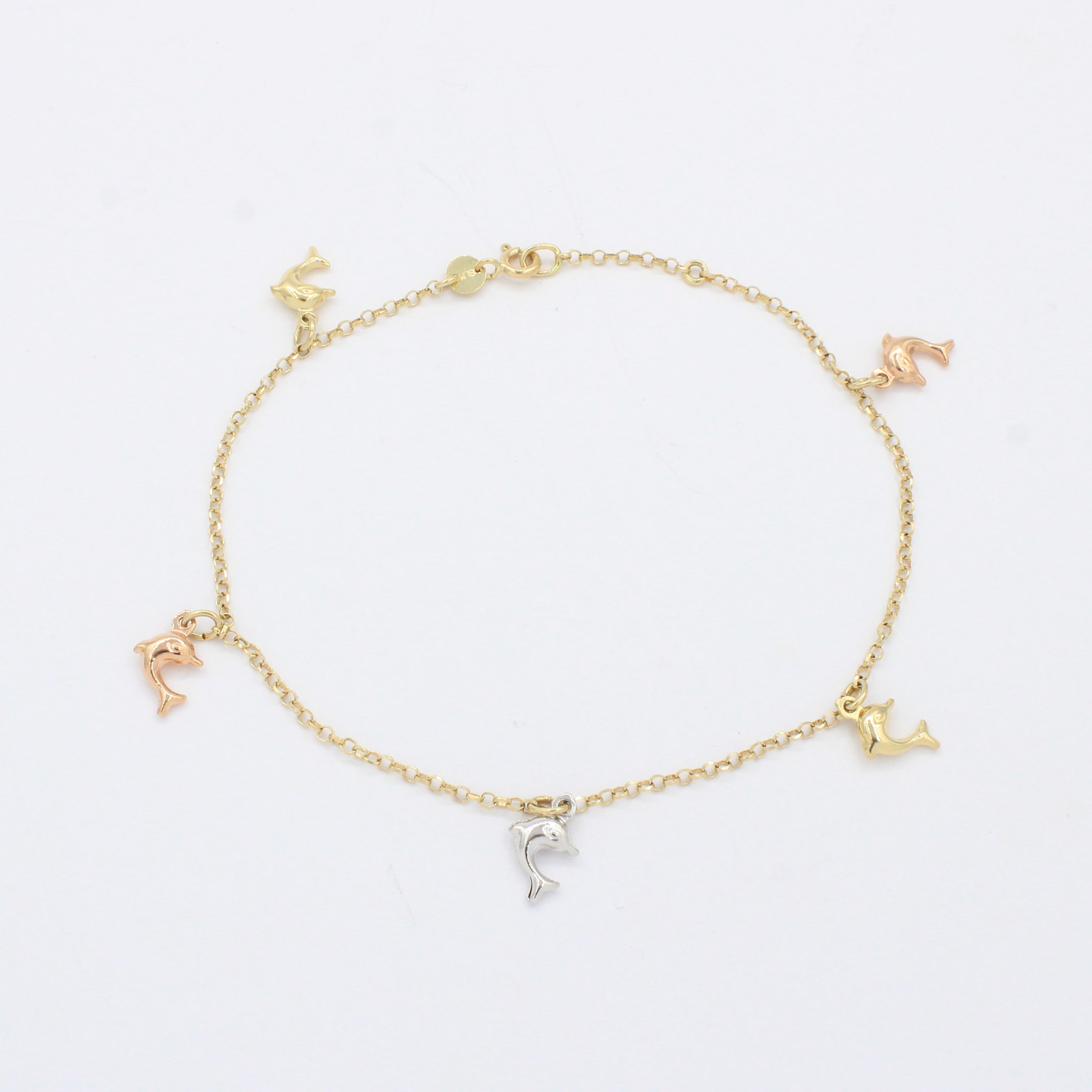 Tobillera de Oro 14k Diseño de Delfines Brillantes mod. 10544