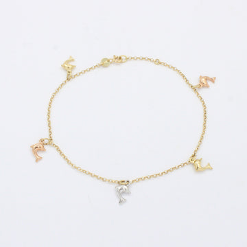 Tobillera de Oro 14k Diseño de Delfines Brillantes mod. 10544