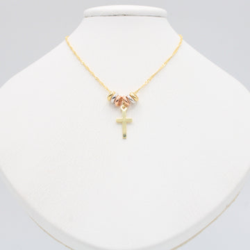 Gargantilla de Oro 14k con Aros Florentinos y Colgante de Cruz mod. 11020