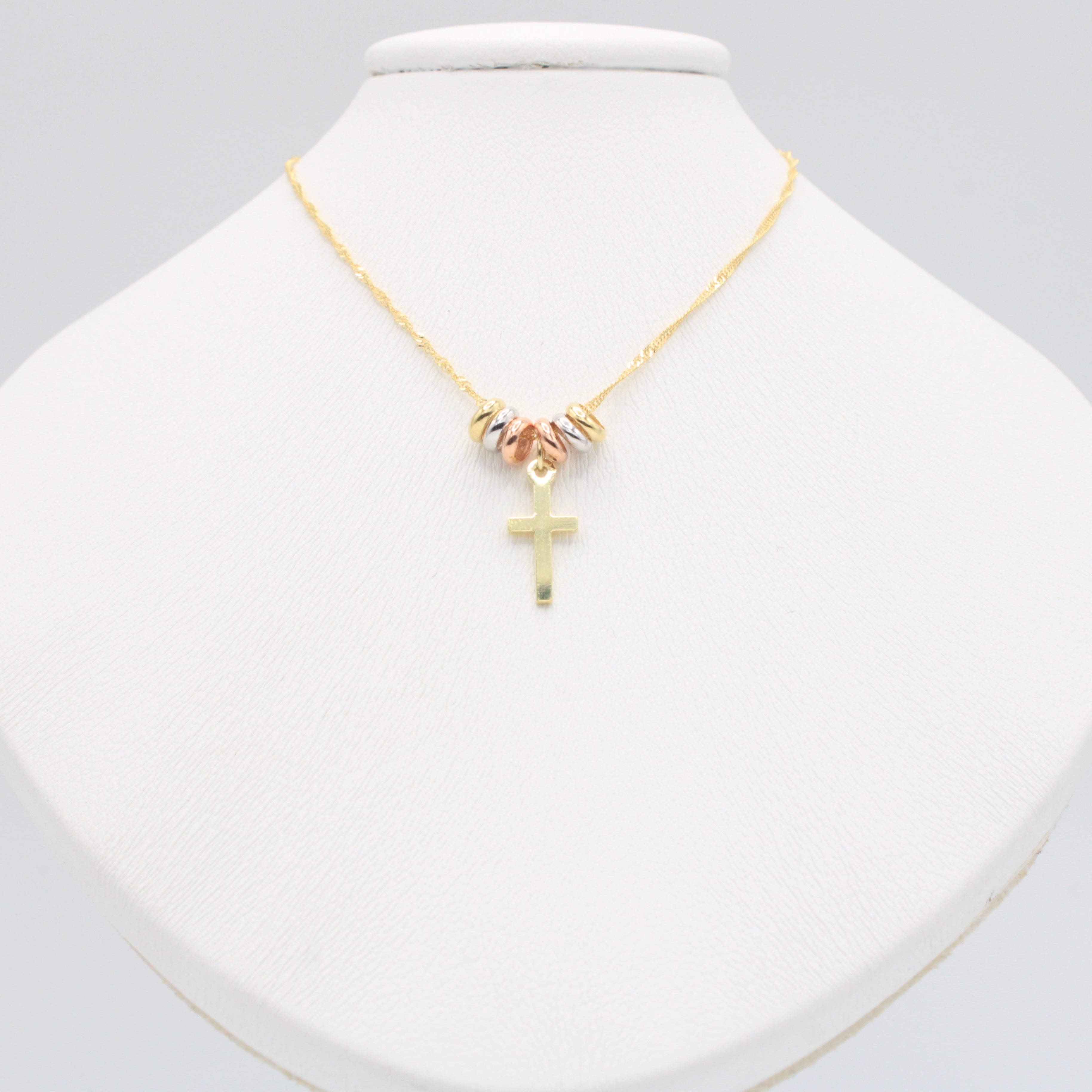 Gargantilla de Oro 14k con Aros Florentinos y Colgante de Cruz mod. 11020