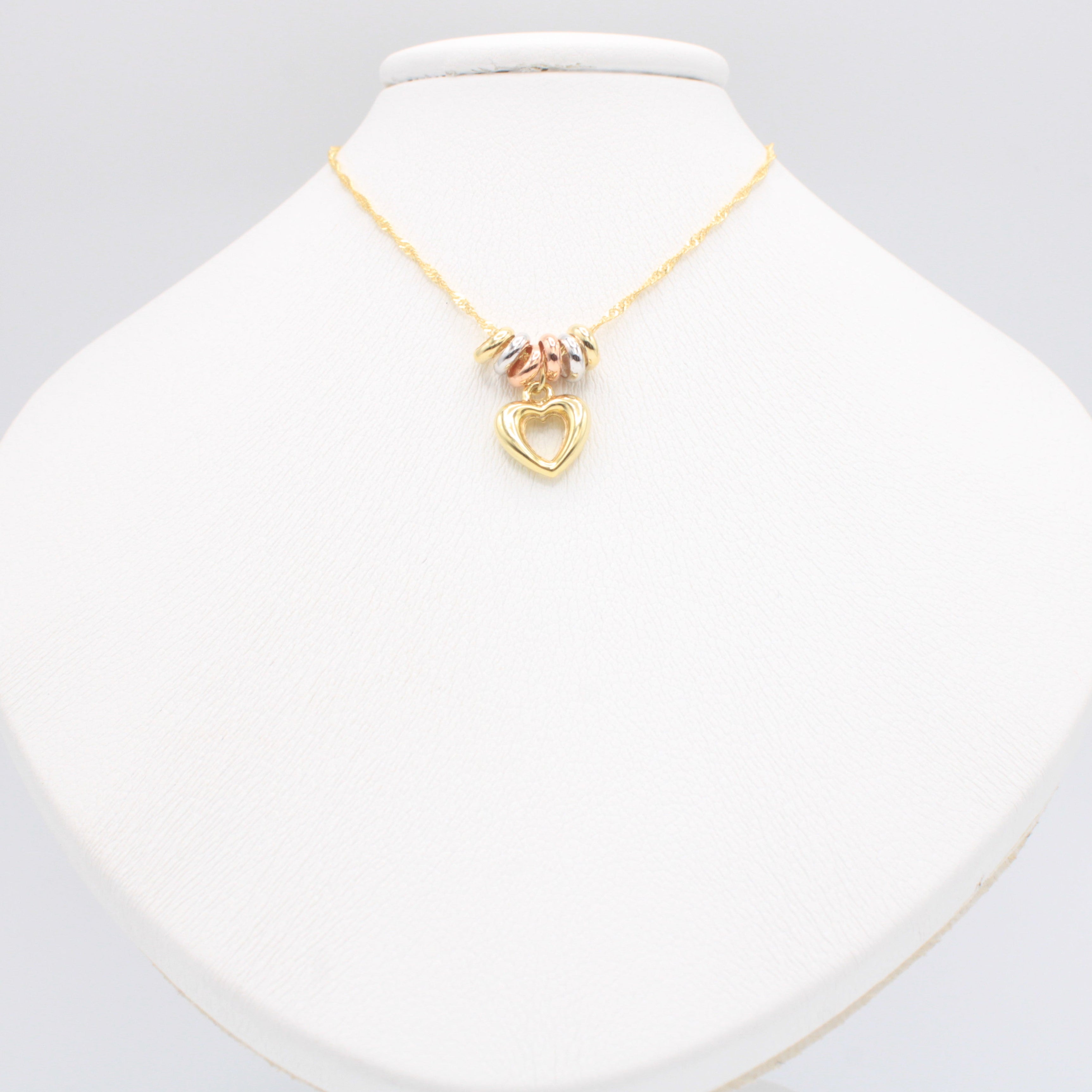 Gargantilla de Oro 14k con Aros Florentinos y Colgante de Corazón Hueco mod. 11022