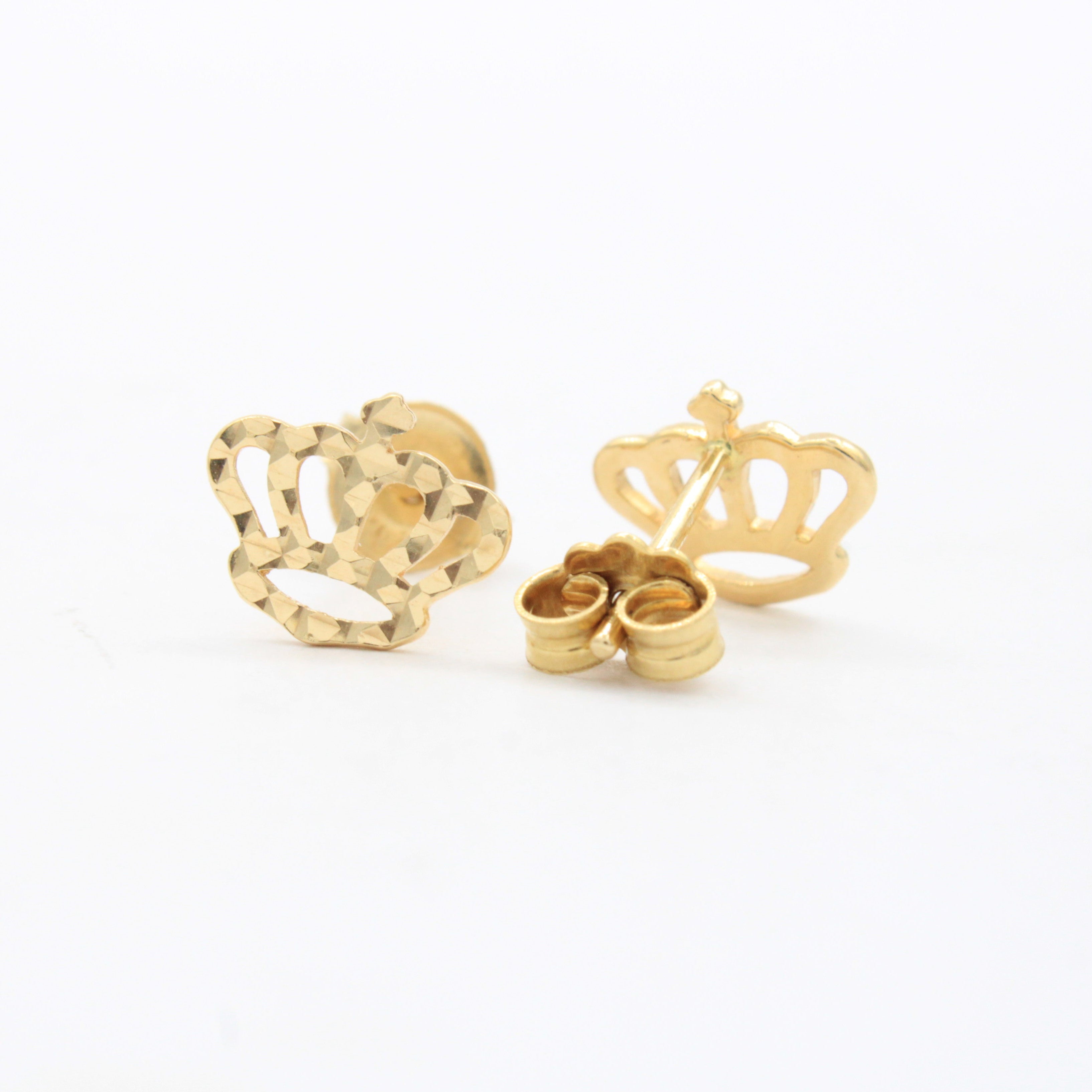 Arete de Oro 14k Corona con Diamantado Fino mod. 10633