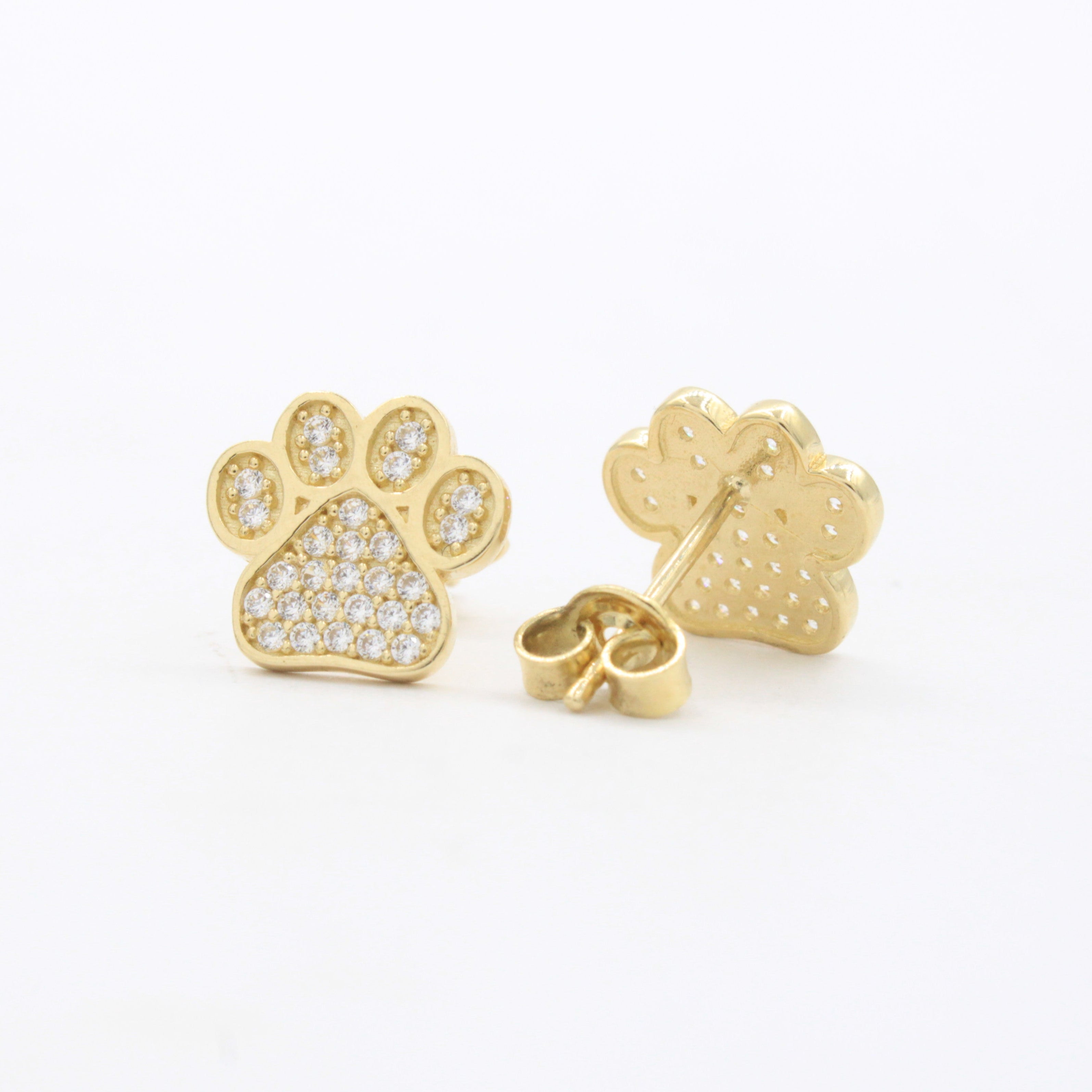 Arete de Oro 14k Huella de Perrito con Zirconias Brillantes mod. 10634