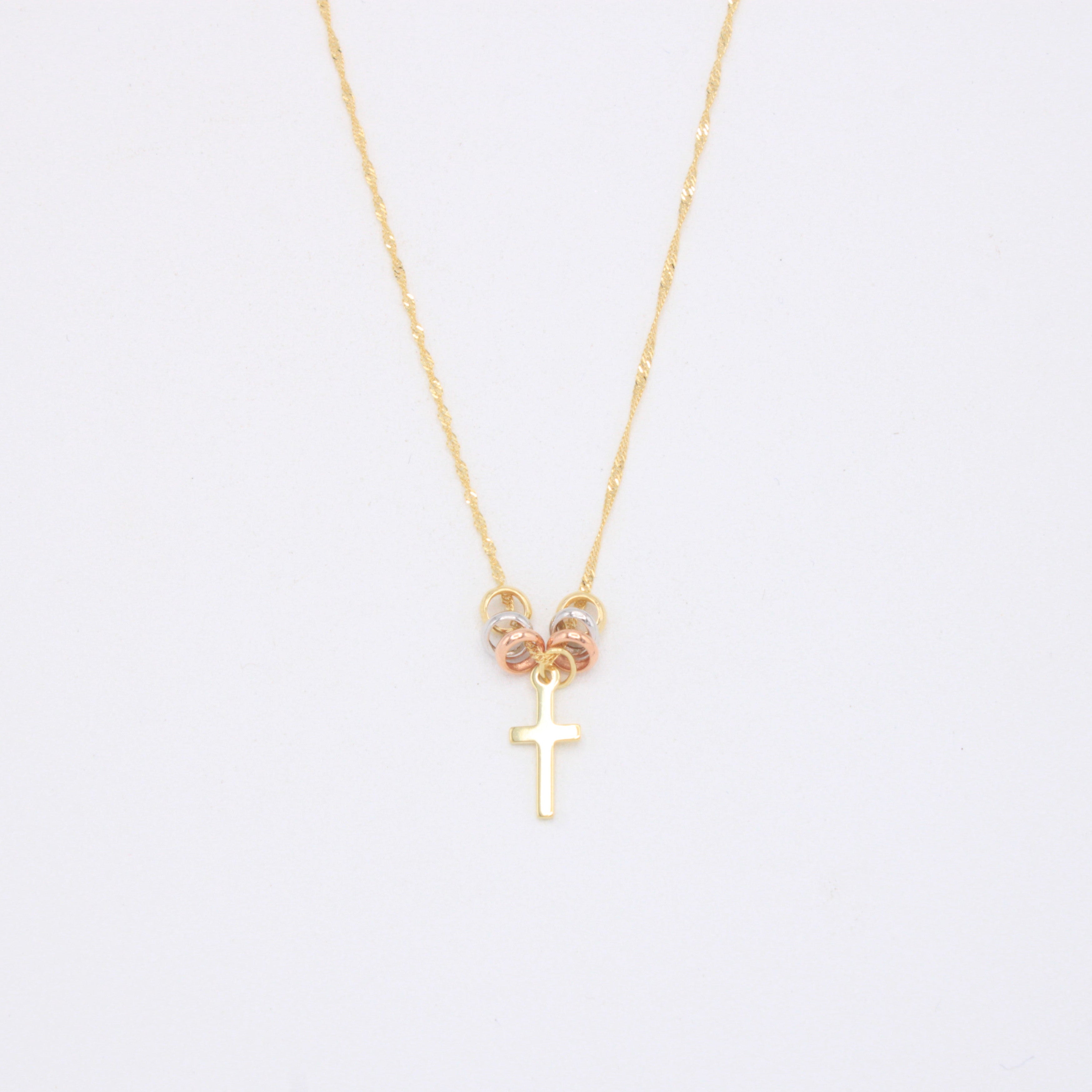 Gargantilla de Oro 14k con Aros Florentinos y Colgante de Cruz mod. 11020