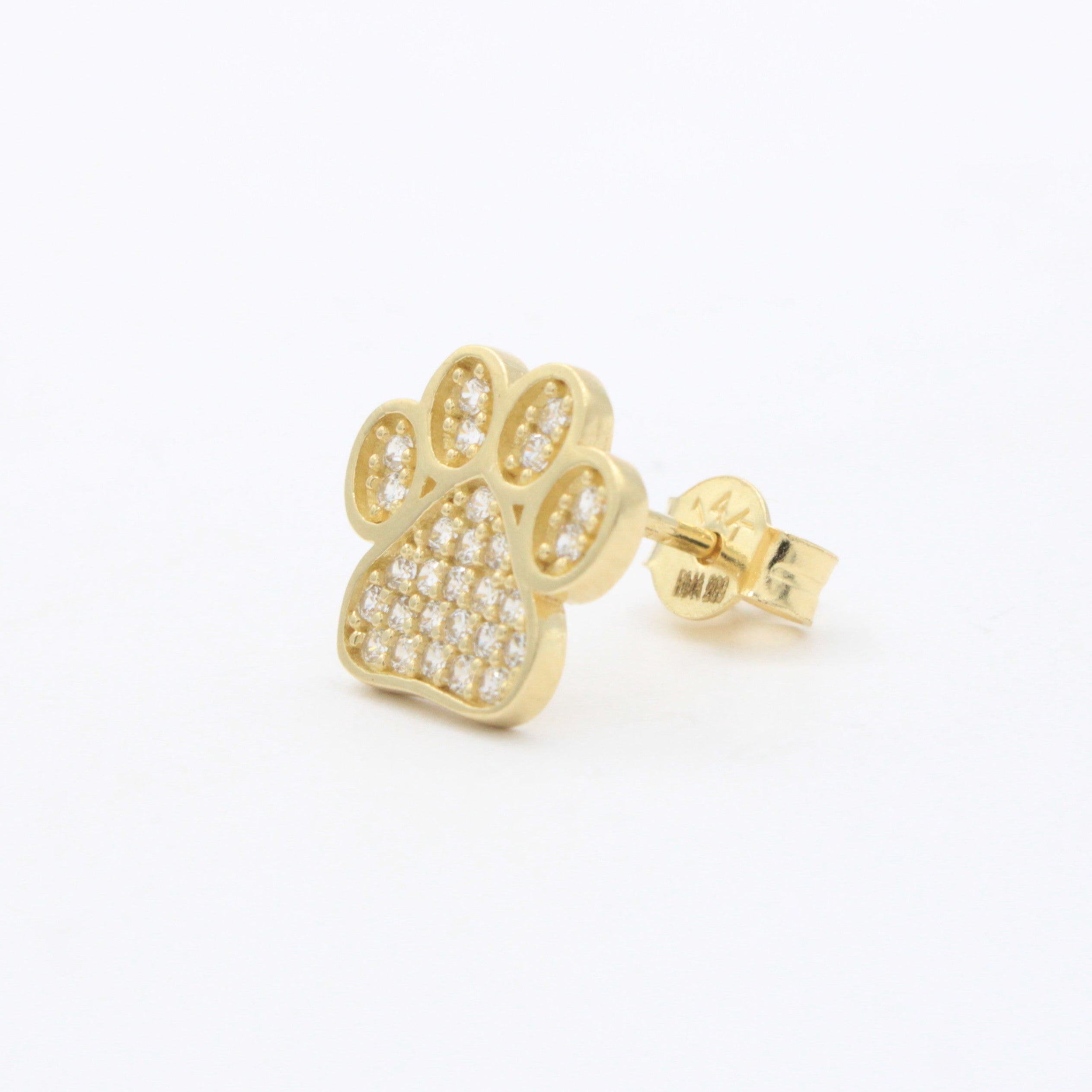 Arete de Oro 14k Huella de Perrito con Zirconias Brillantes mod. 10634