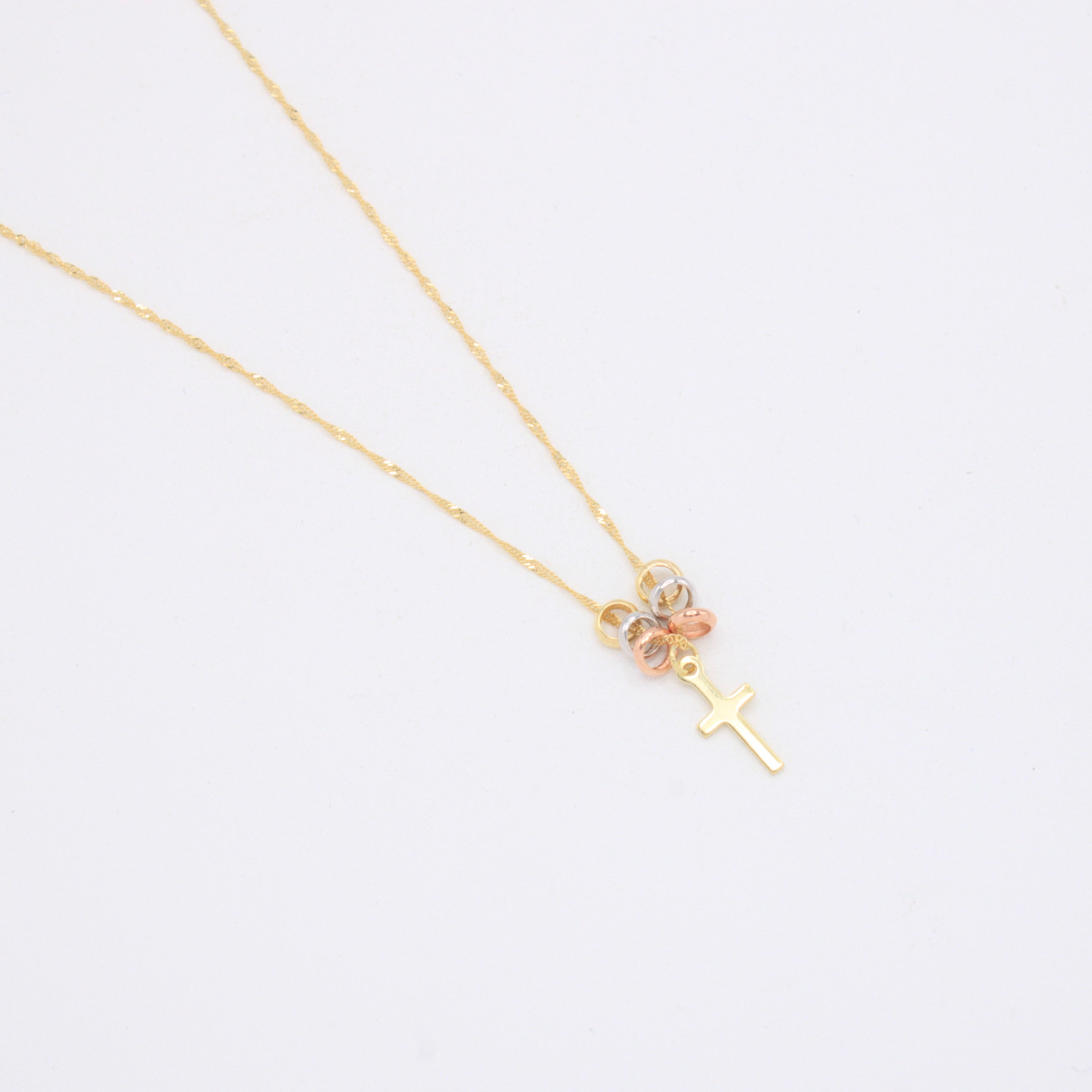 Gargantilla de Oro 14k con Aros Florentinos y Colgante de Cruz mod. 11020