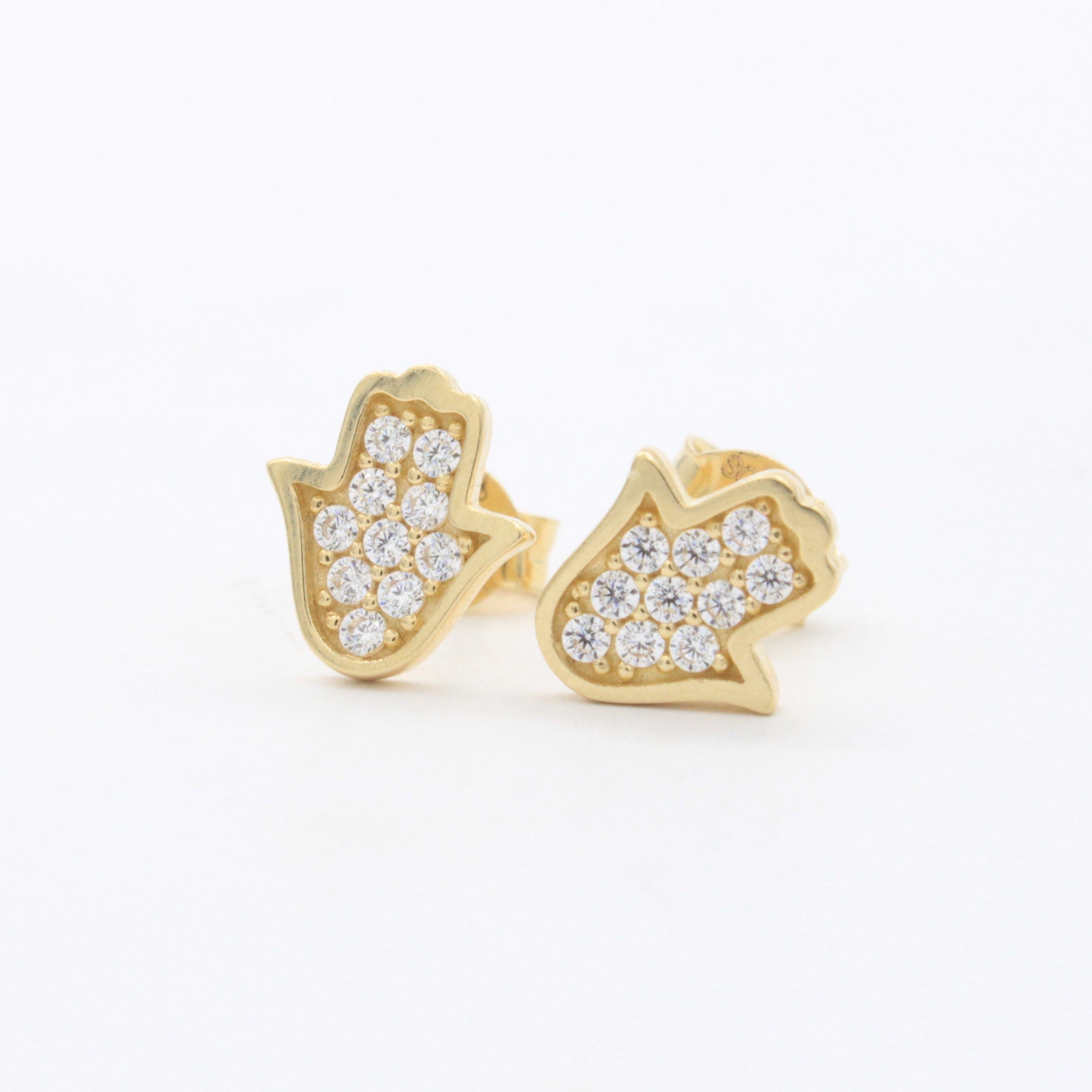 Arete de Oro 14k Mano de Fátima Brillante con Zirconias Finas mod. 10635