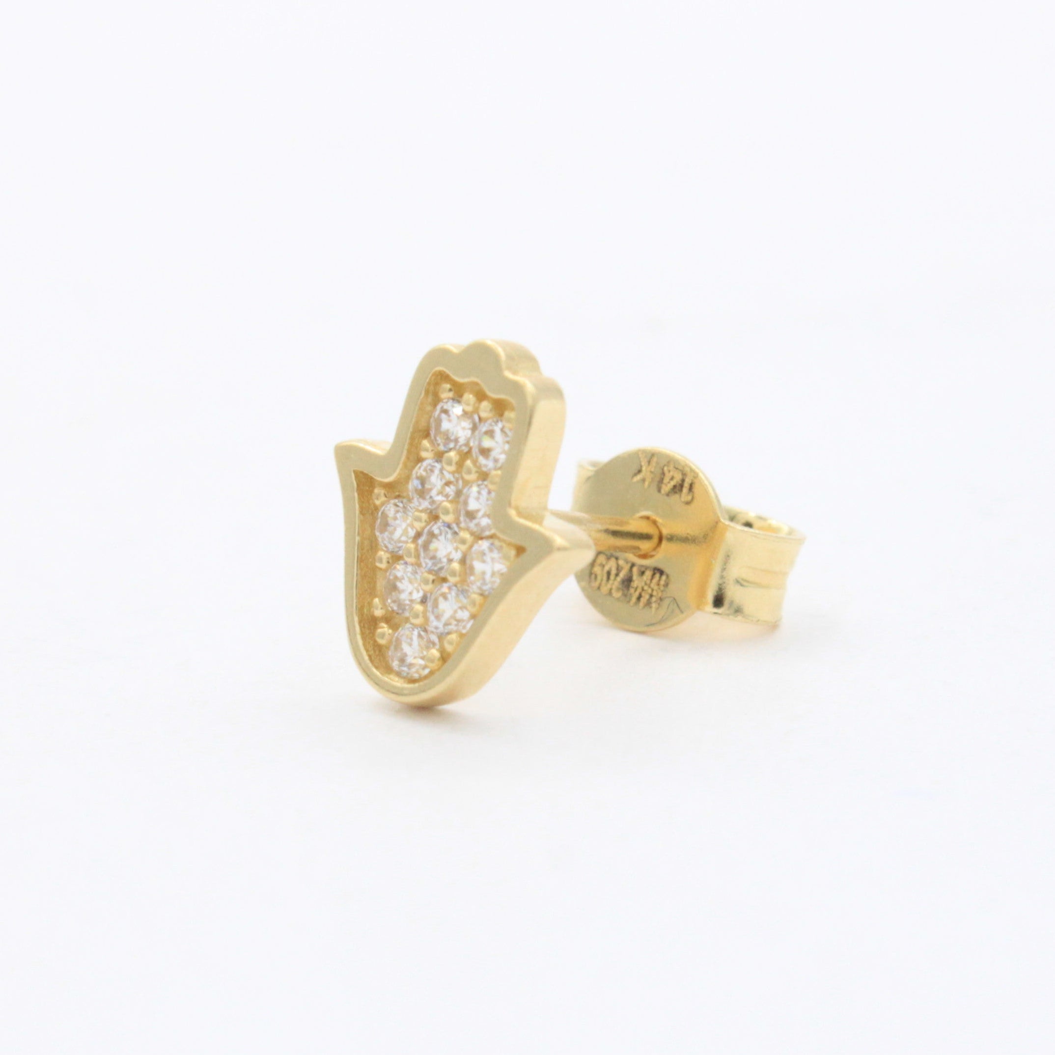 Arete de Oro 14k Mano de Fátima Brillante con Zirconias Finas mod. 10635