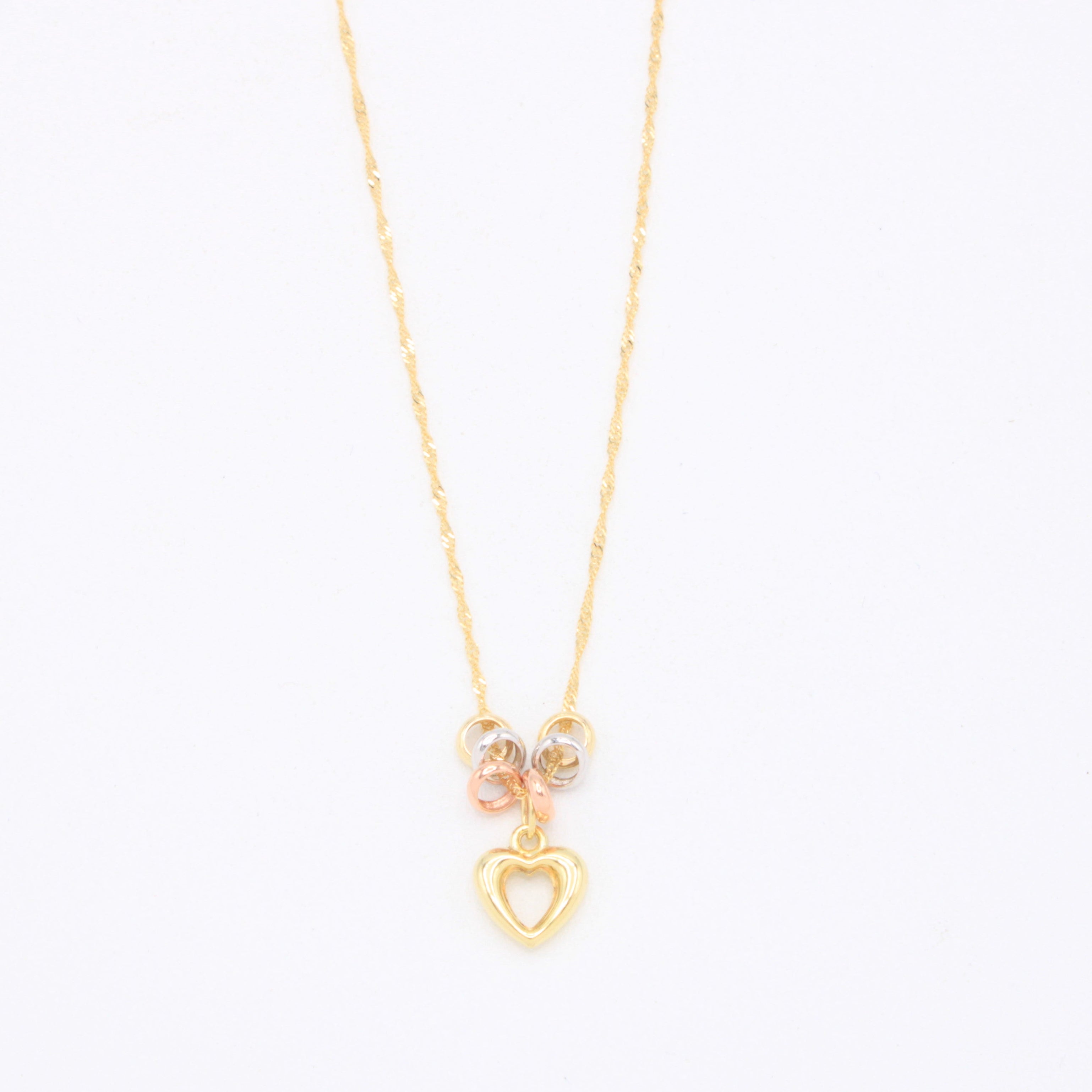 Gargantilla de Oro 14k con Aros Florentinos y Colgante de Corazón Hueco mod. 11022
