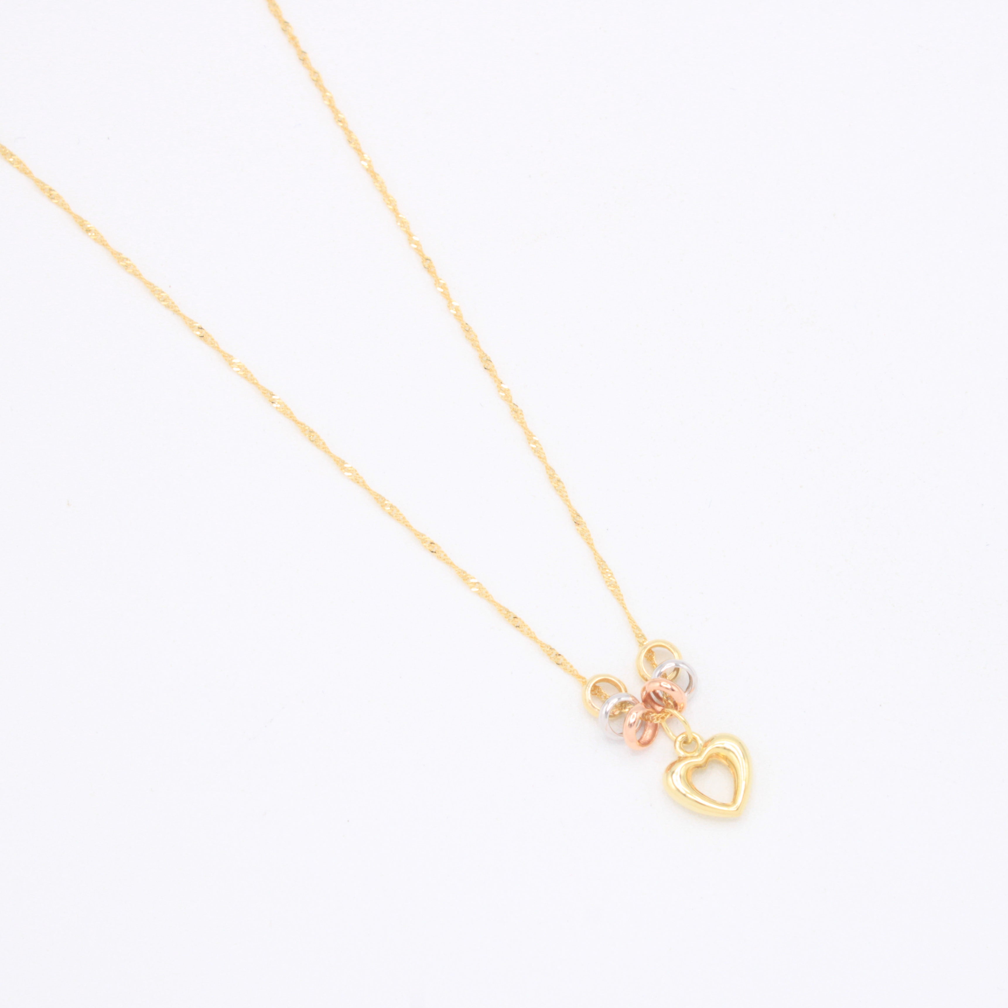Gargantilla de Oro 14k con Aros Florentinos y Colgante de Corazón Hueco mod. 11022