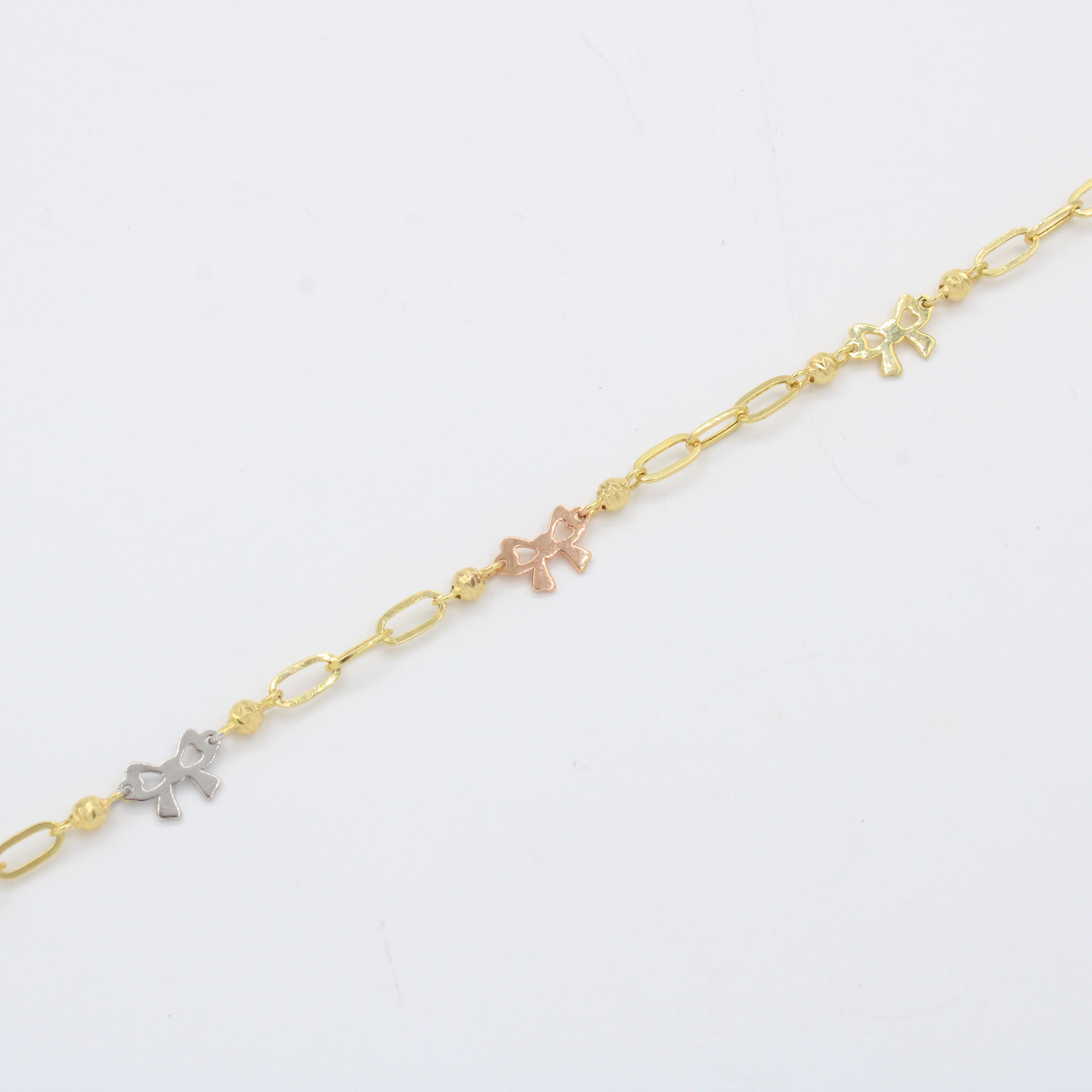 Tobillera de Oro 14k Tejido Paper Clip con Diseño de Moños mod. 10549