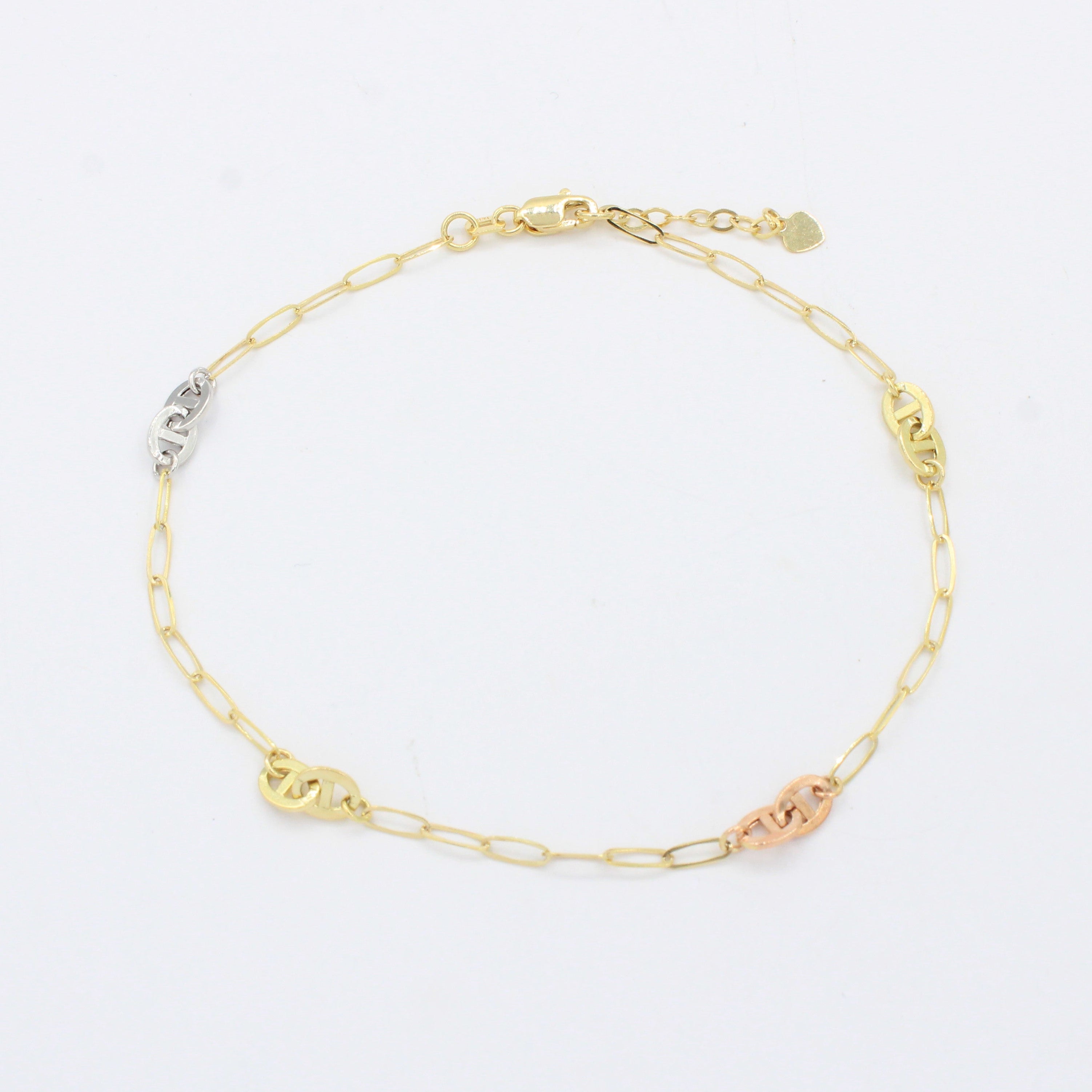Tobillera de Oro 14k Tejido Paper Clip con Eslabón de Pareja mod. 10550