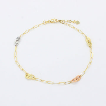 Tobillera de Oro 14k Tejido Paper Clip con Eslabón de Pareja mod. 10550