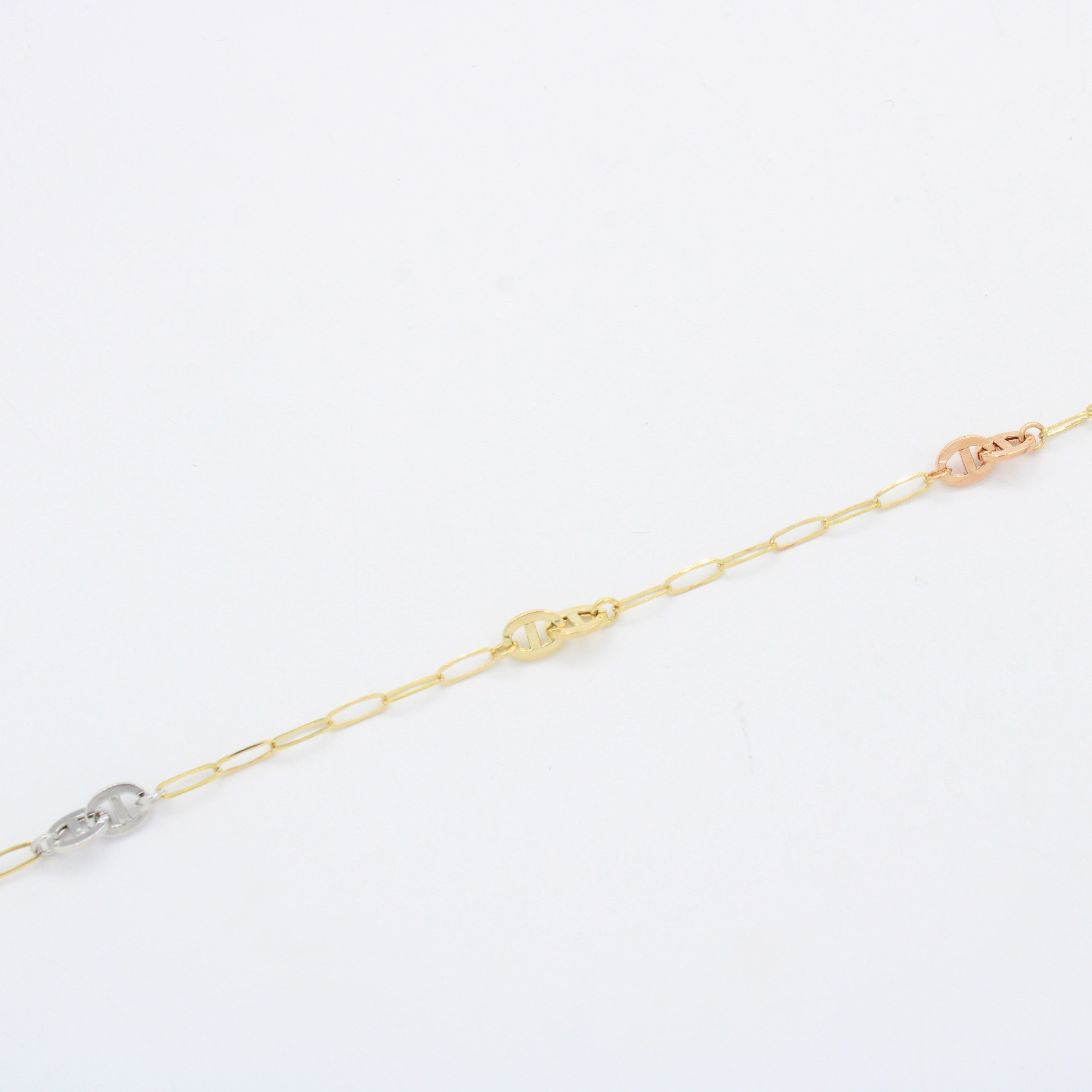 Tobillera de Oro 14k Tejido Paper Clip con Eslabón de Pareja mod. 10550