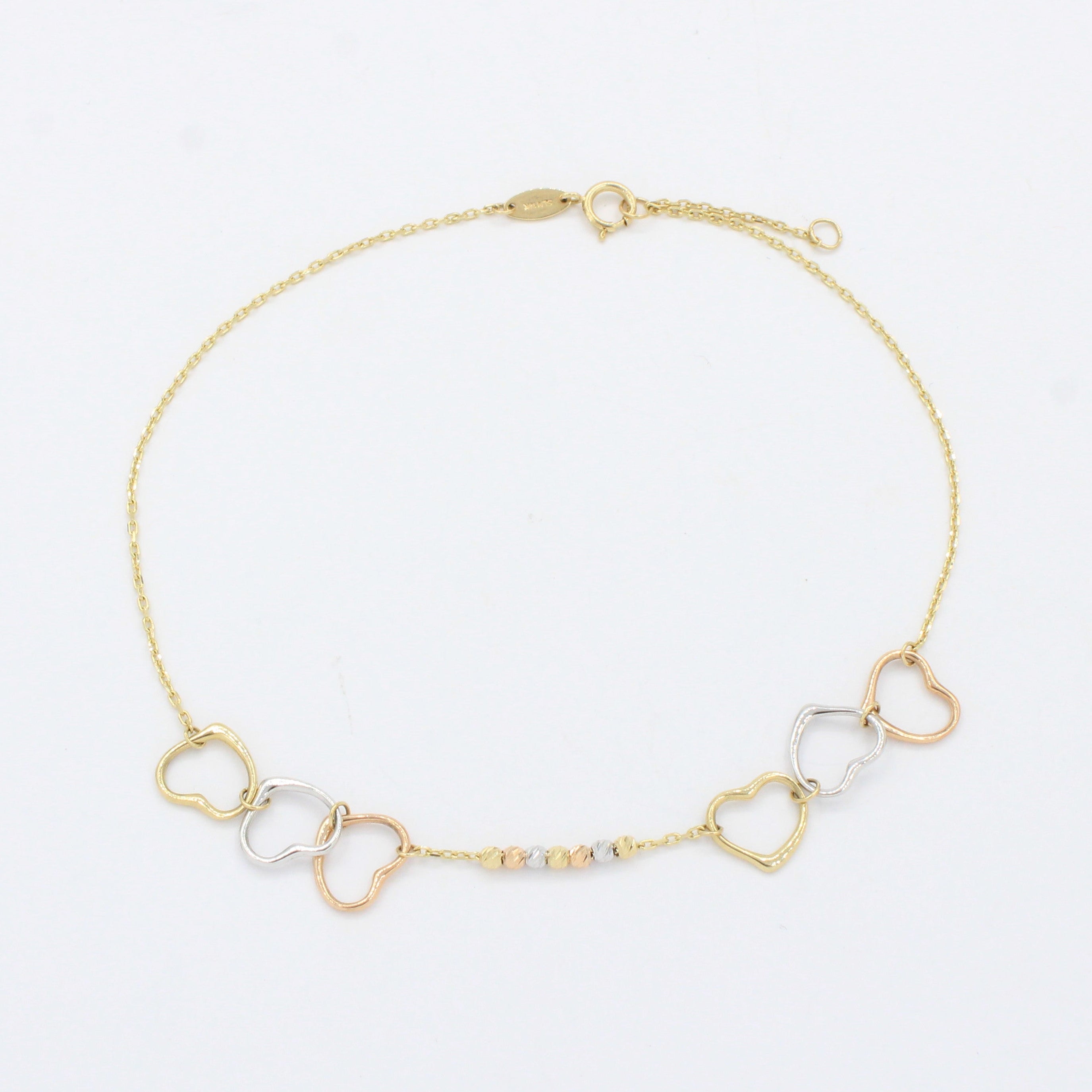 Tobillera de Oro 14k Diseño de Corazones Entrelazados mod. 10551