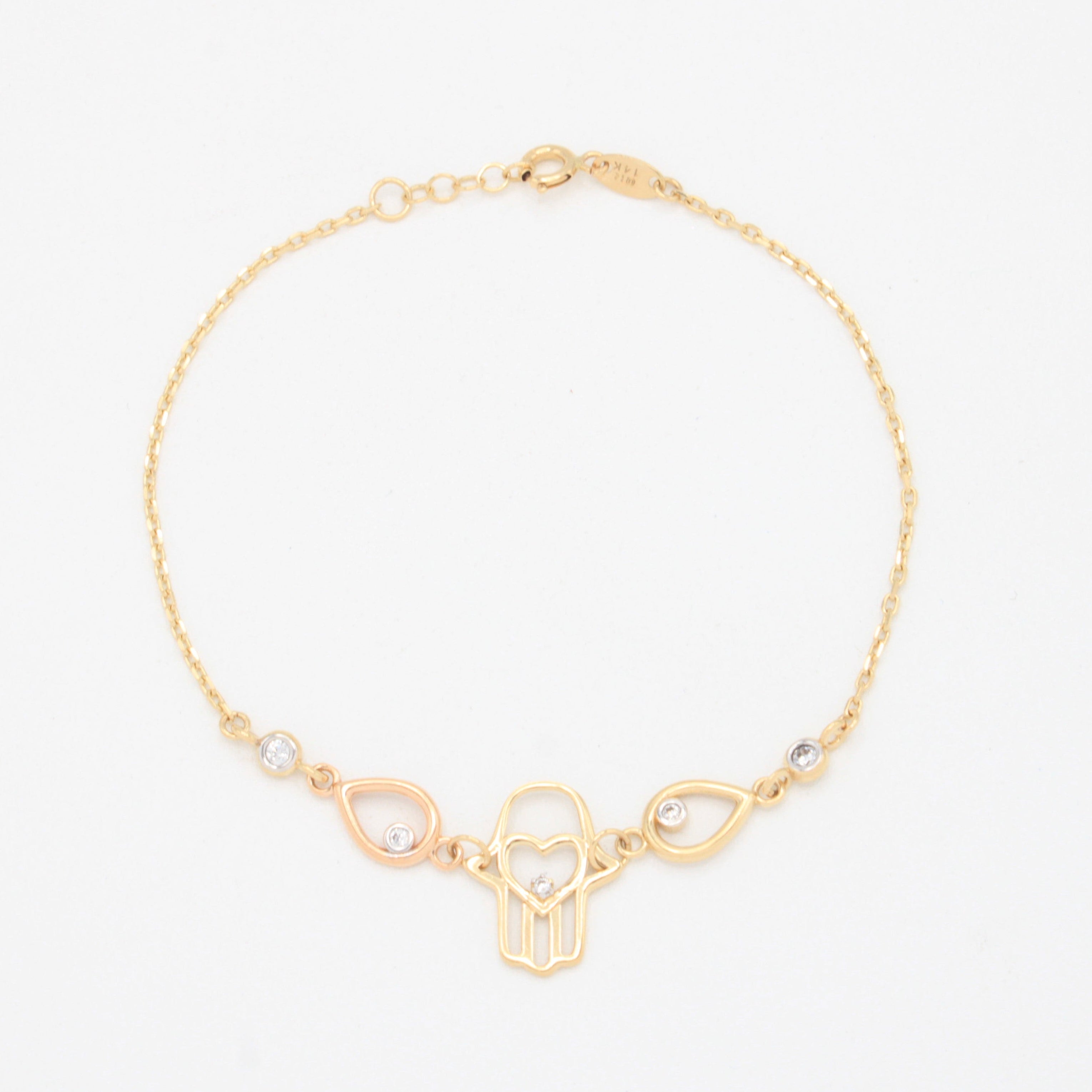 Pulsera de Oro 14k Mano de Fátima con Zirconias mod. 11024