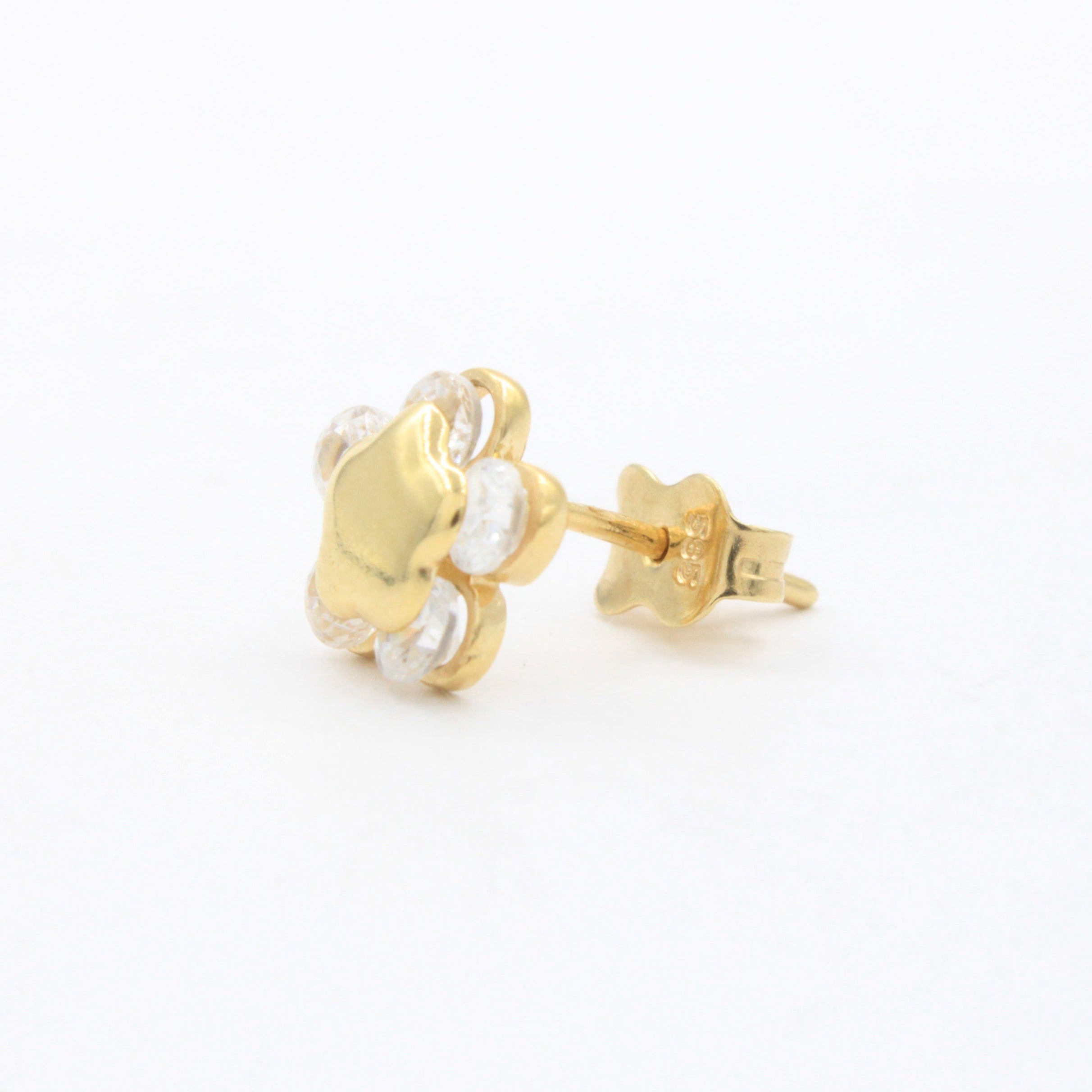 Arete de Oro 14k Flor Brillante con Zirconias mod. 10637