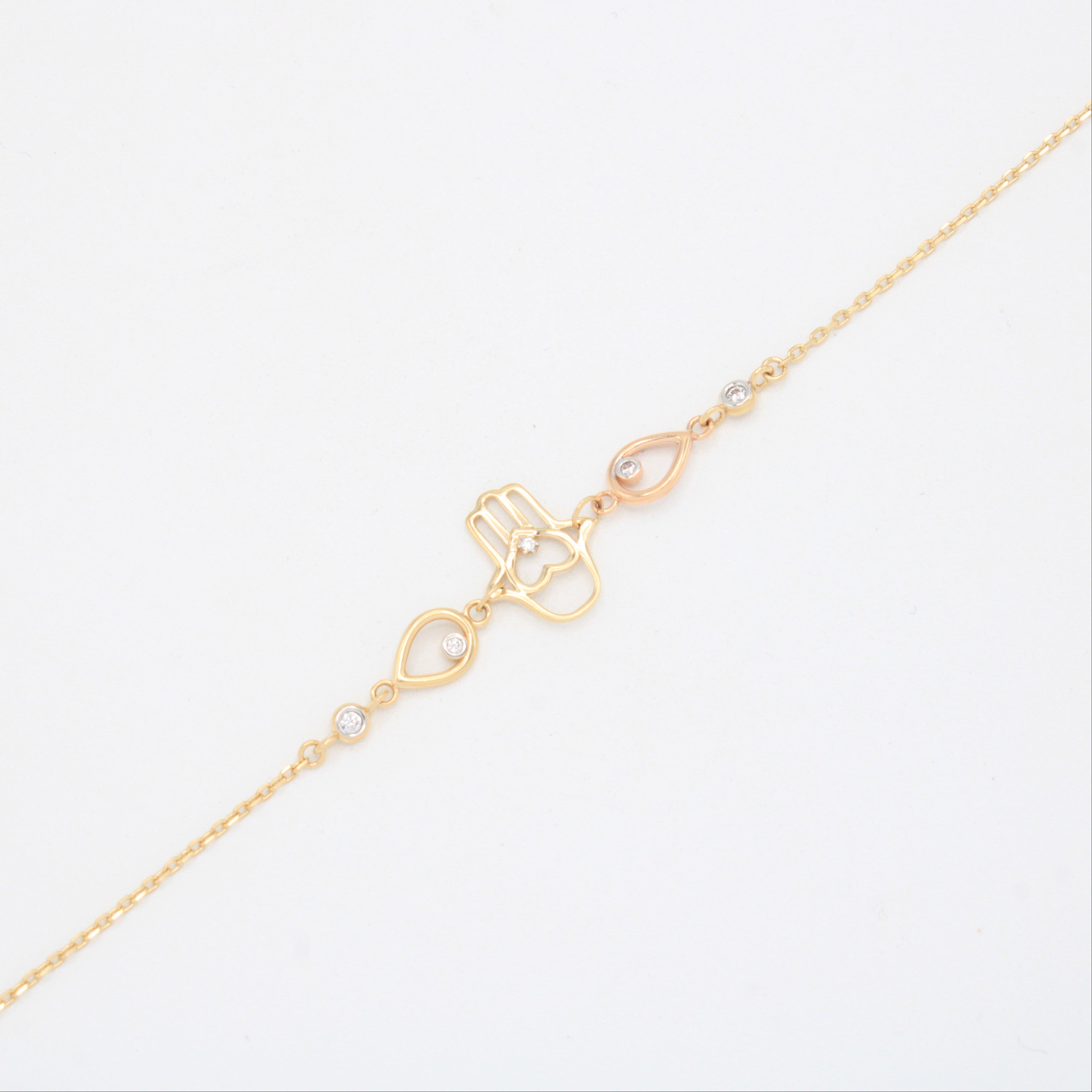 Pulsera de Oro 14k Mano de Fátima con Zirconias mod. 11024