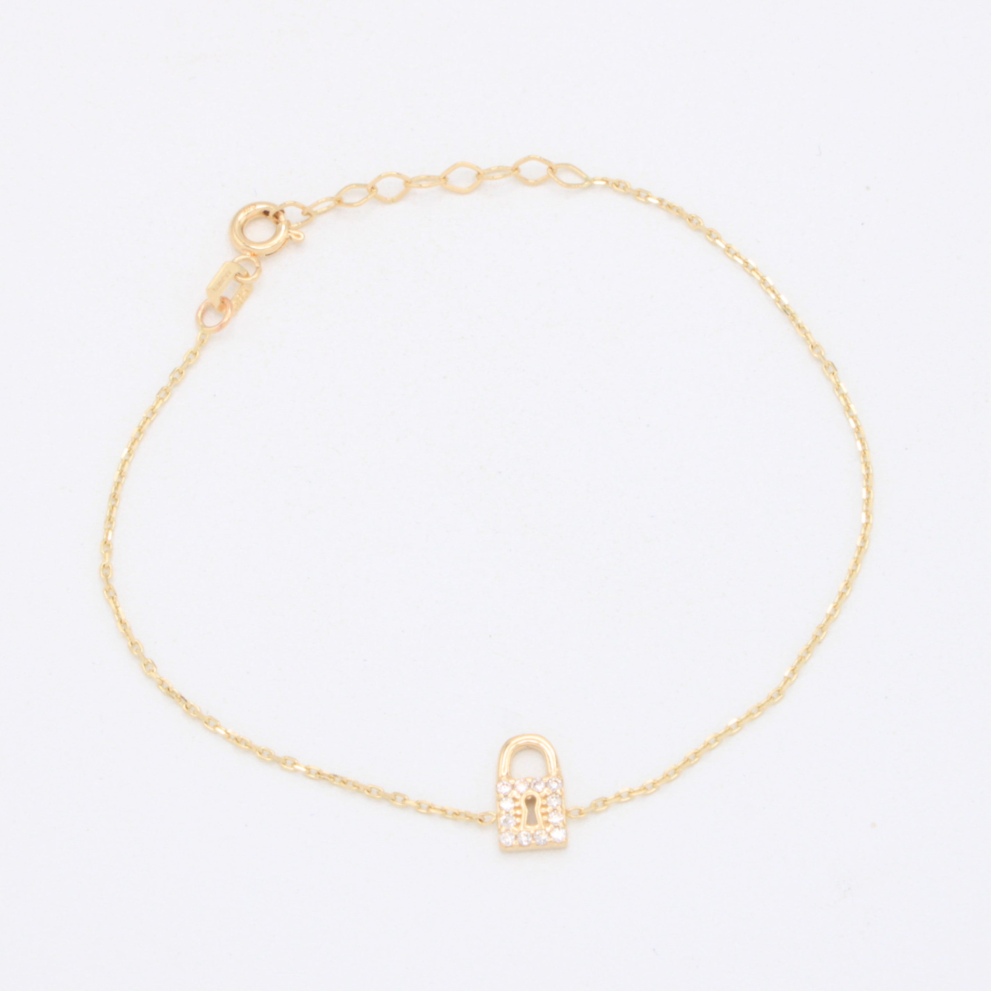 Pulsera de Oro 14k Candado con Inscrustación de Zirconias mod. 11026