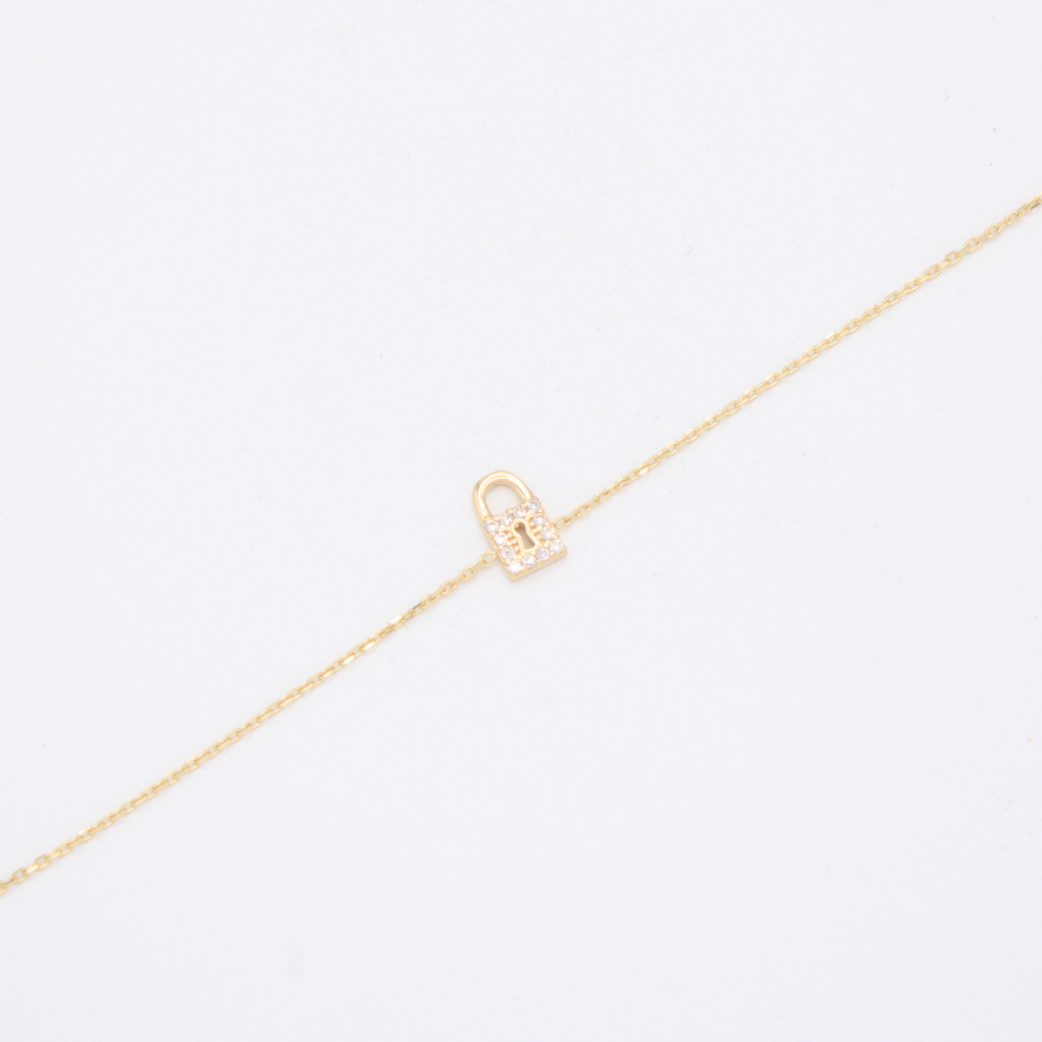 Pulsera de Oro 14k Candado con Inscrustación de Zirconias mod. 11026