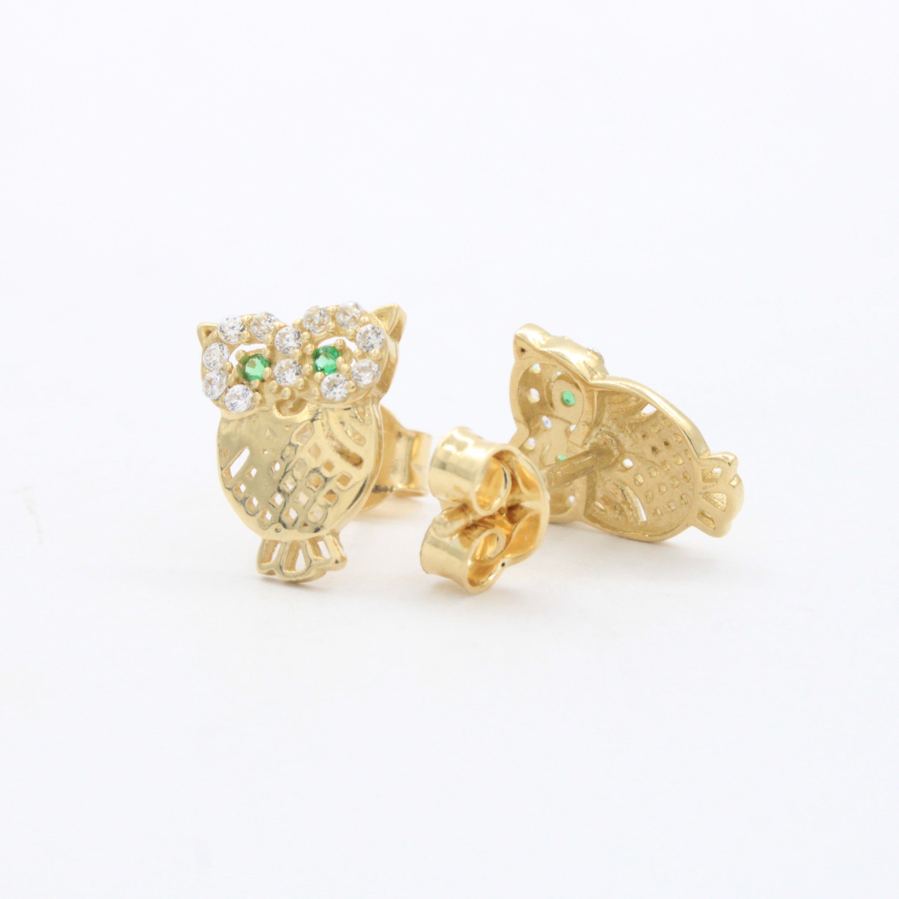 Arete de Oro 14k Buho Brillante Incrustado con Zirconias mod. 10641