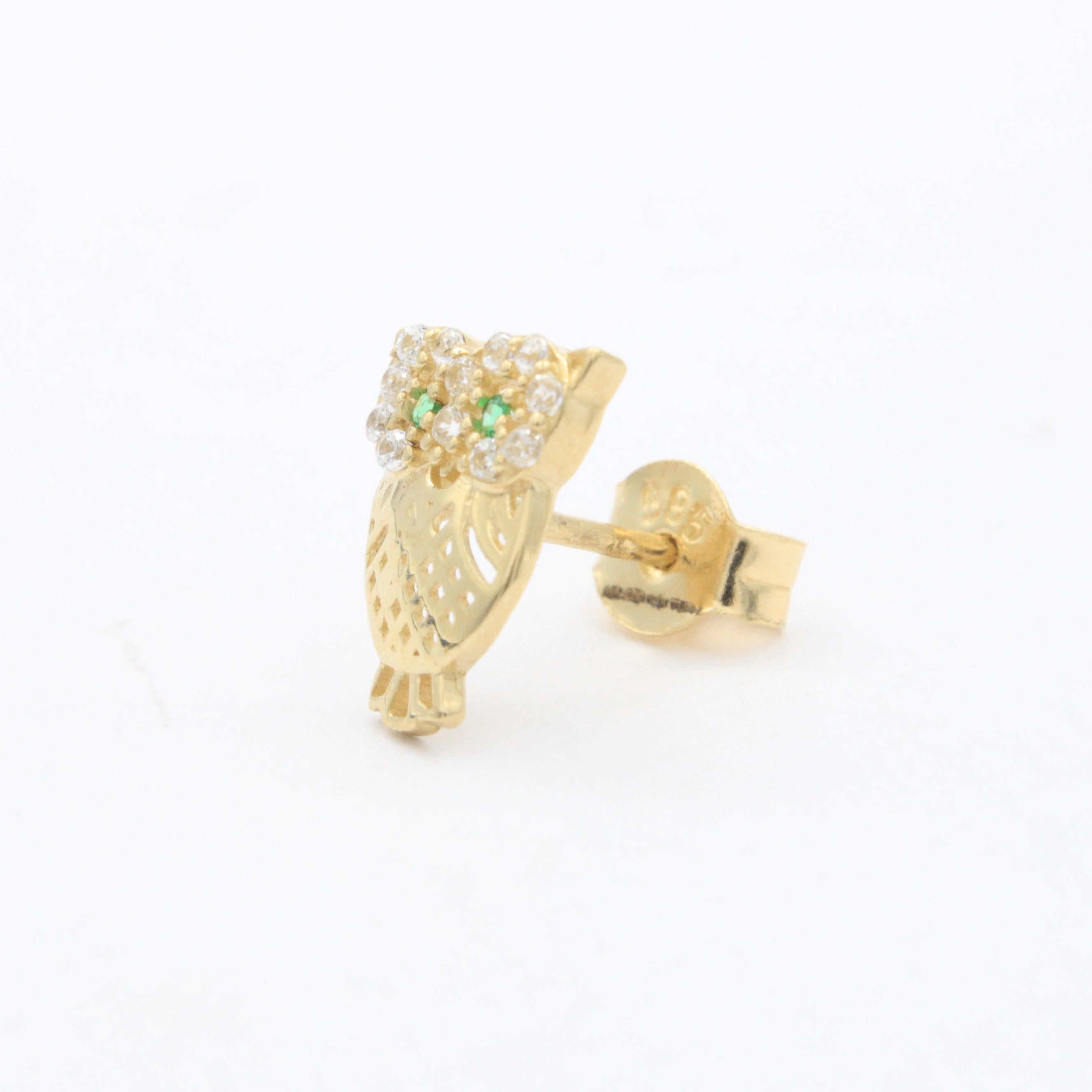 Arete de Oro 14k Buho Brillante Incrustado con Zirconias mod. 10641