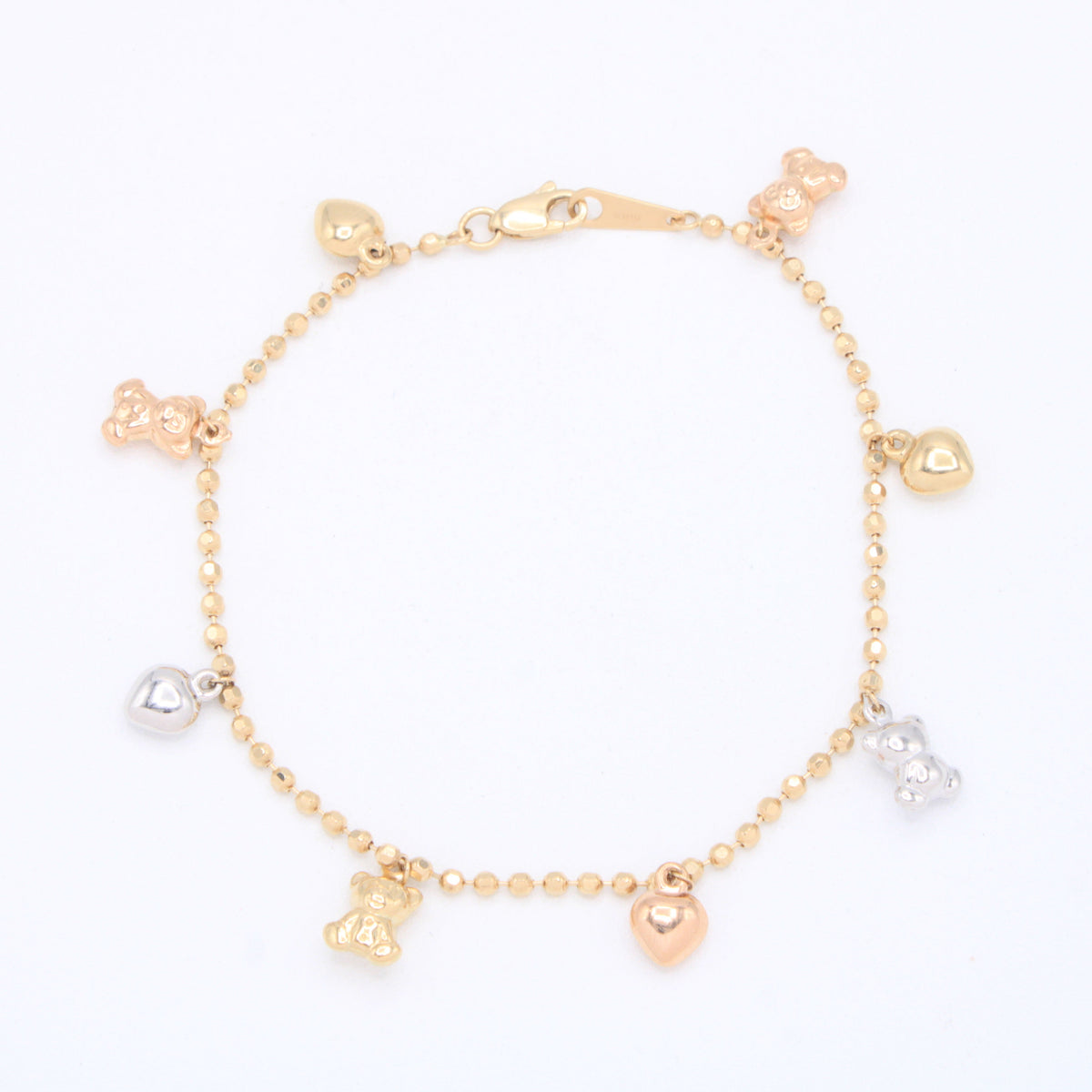 Pulsera de Oro 14k Osos y Corazones Florentinos mod. 11028