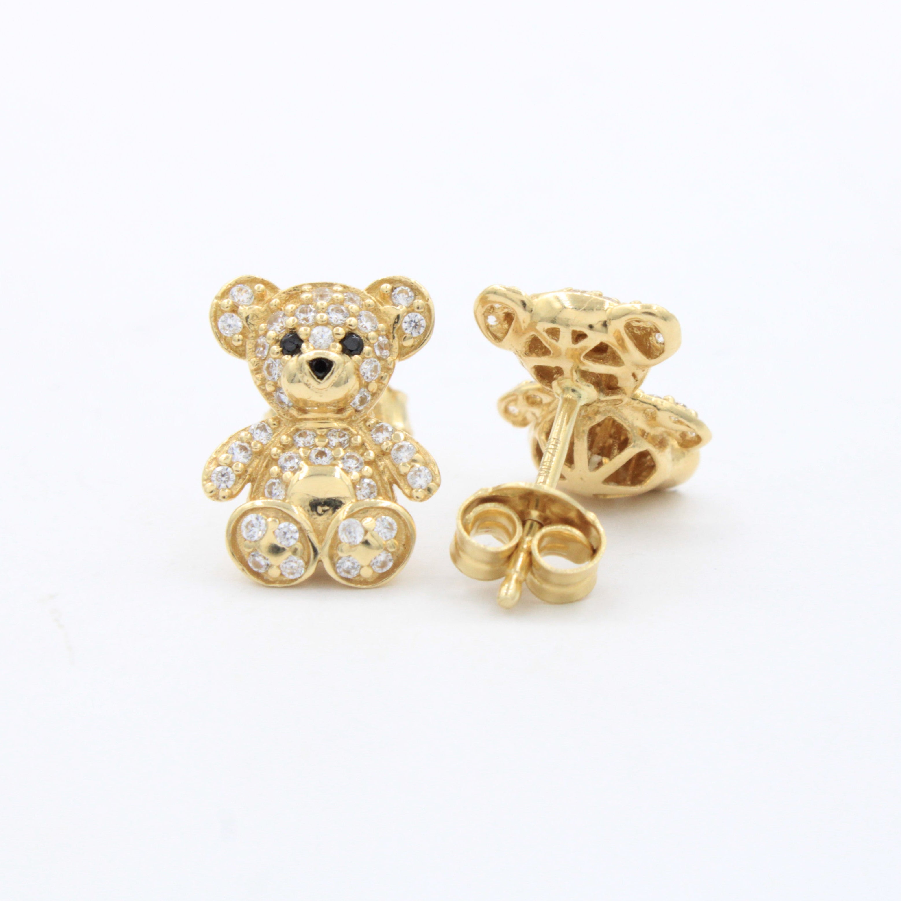 Arete de Oro 14k Osito Especial con Incrustación de Zirconias mod. 10642