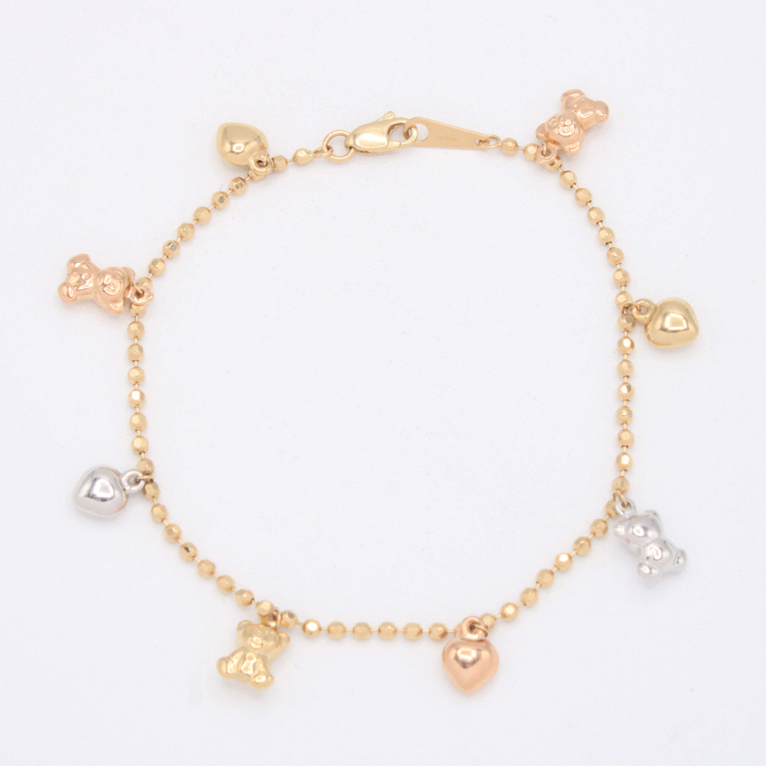 Pulsera de Oro 14k Osos y Corazones Florentinos mod. 11028