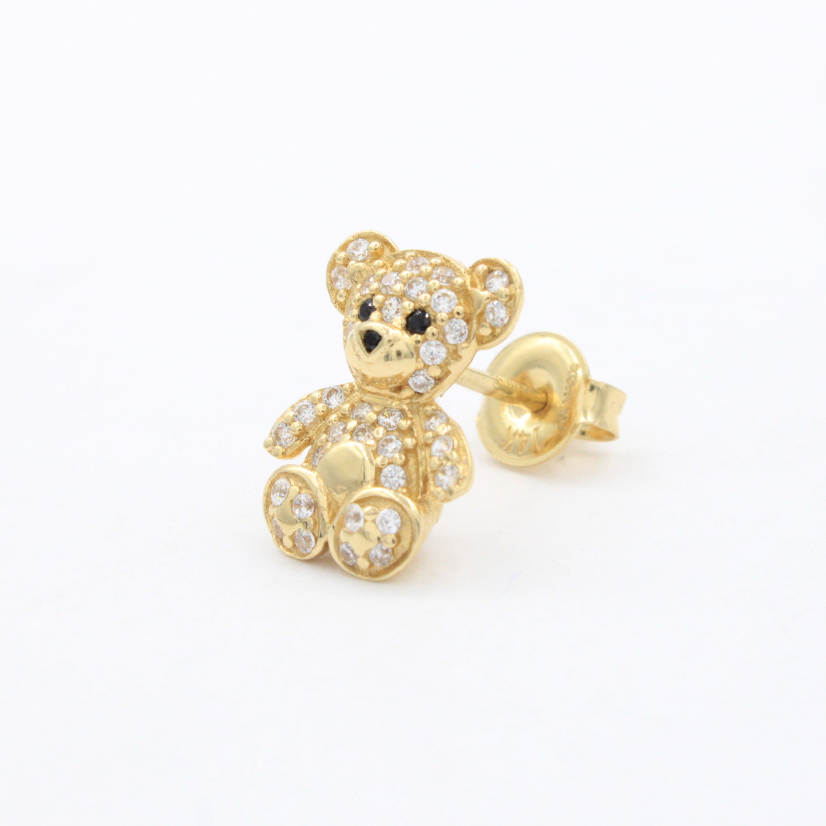 Arete de Oro 14k Osito Especial con Incrustación de Zirconias mod. 10642