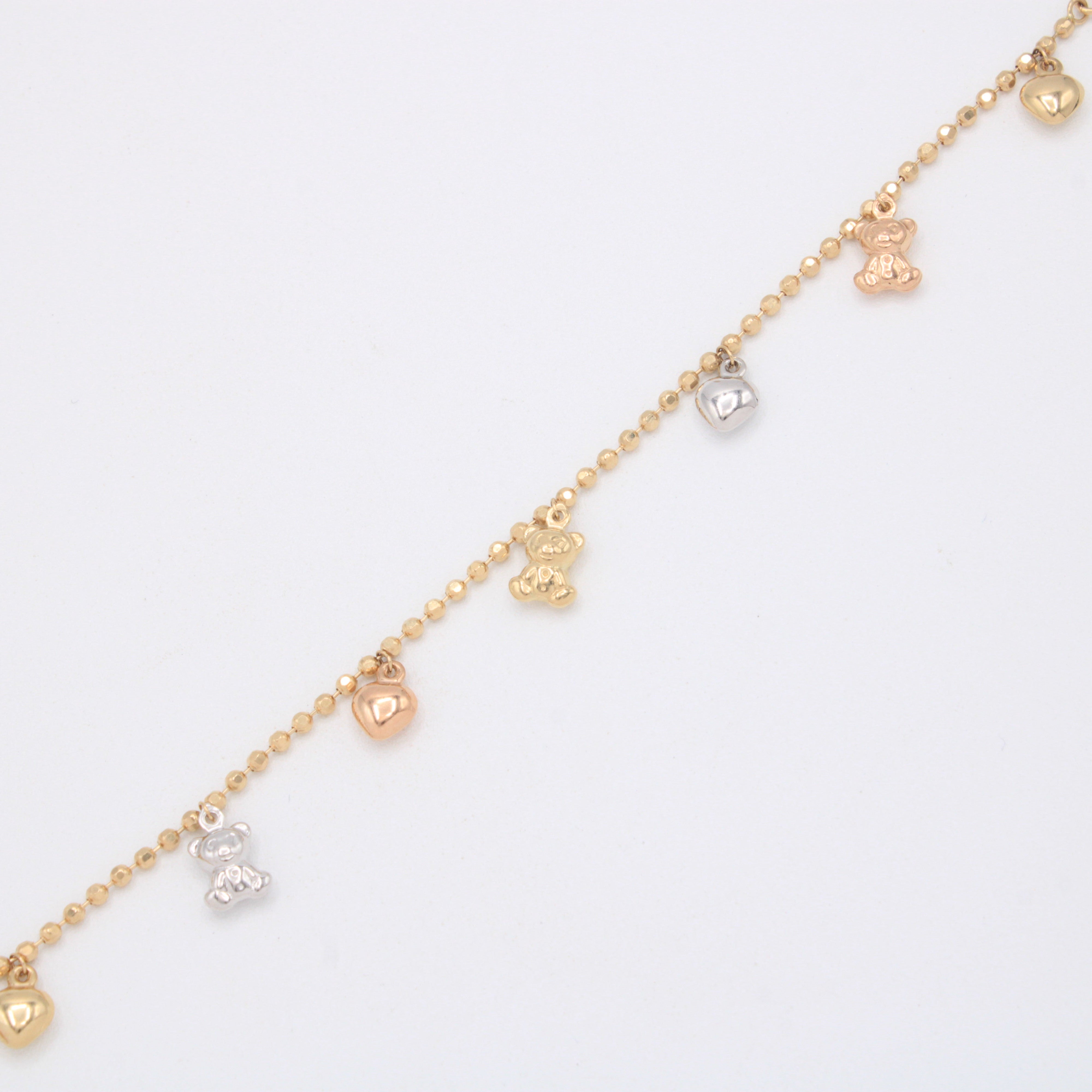 Pulsera de Oro 14k Osos y Corazones Florentinos mod. 11028