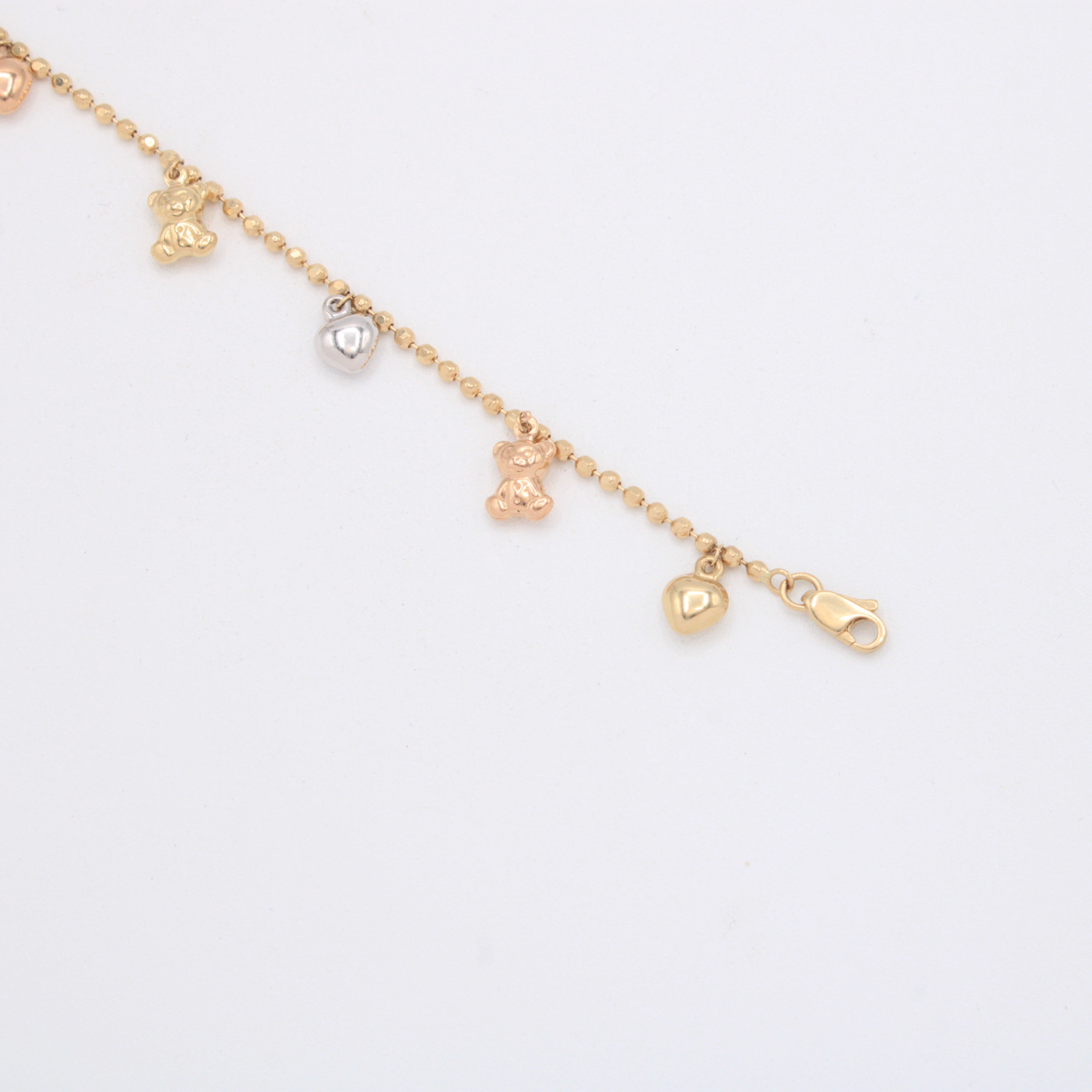 Pulsera de Oro 14k Osos y Corazones Florentinos mod. 11028