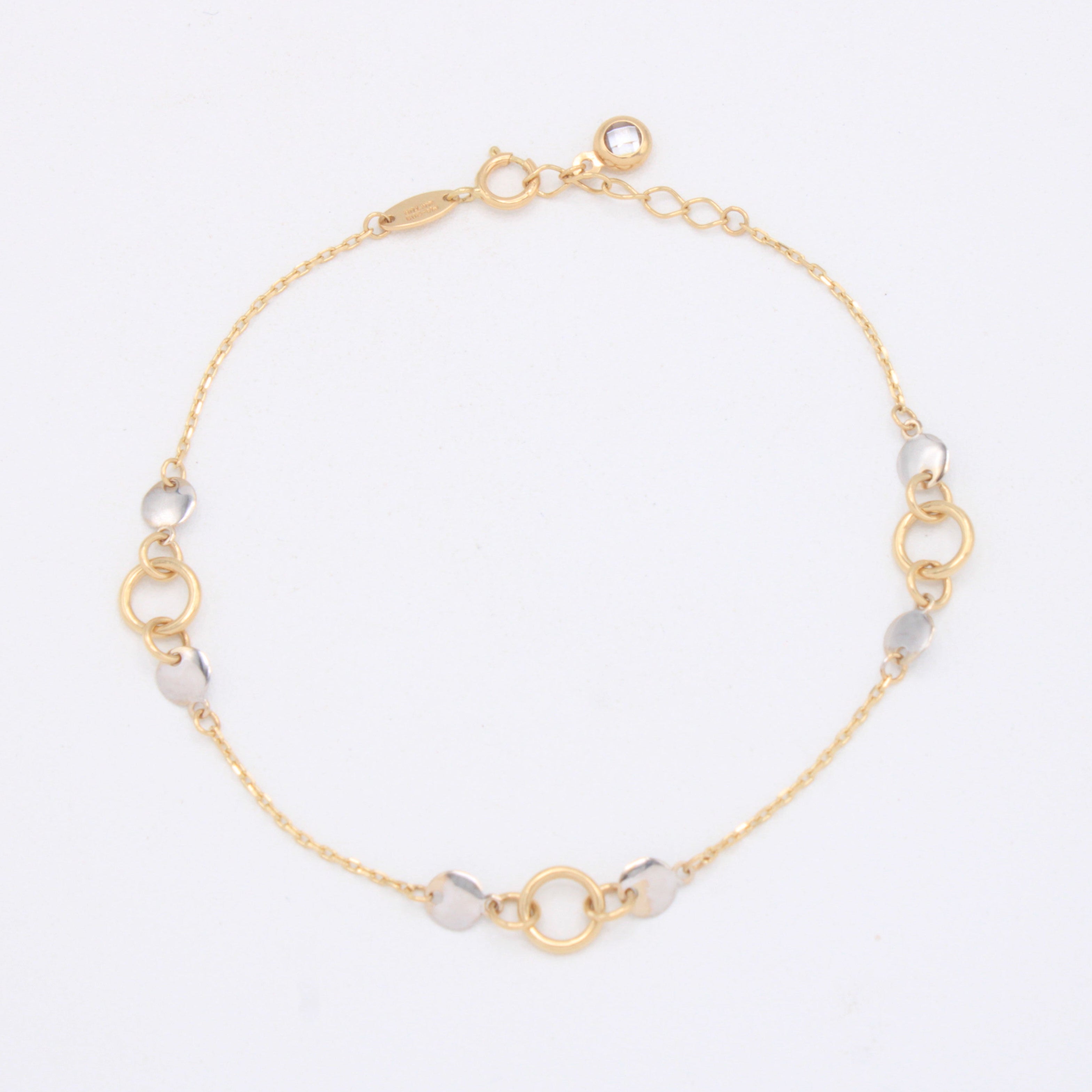 Pulsera de Oro 14k Circulos con Oro Blanco mod. 11029