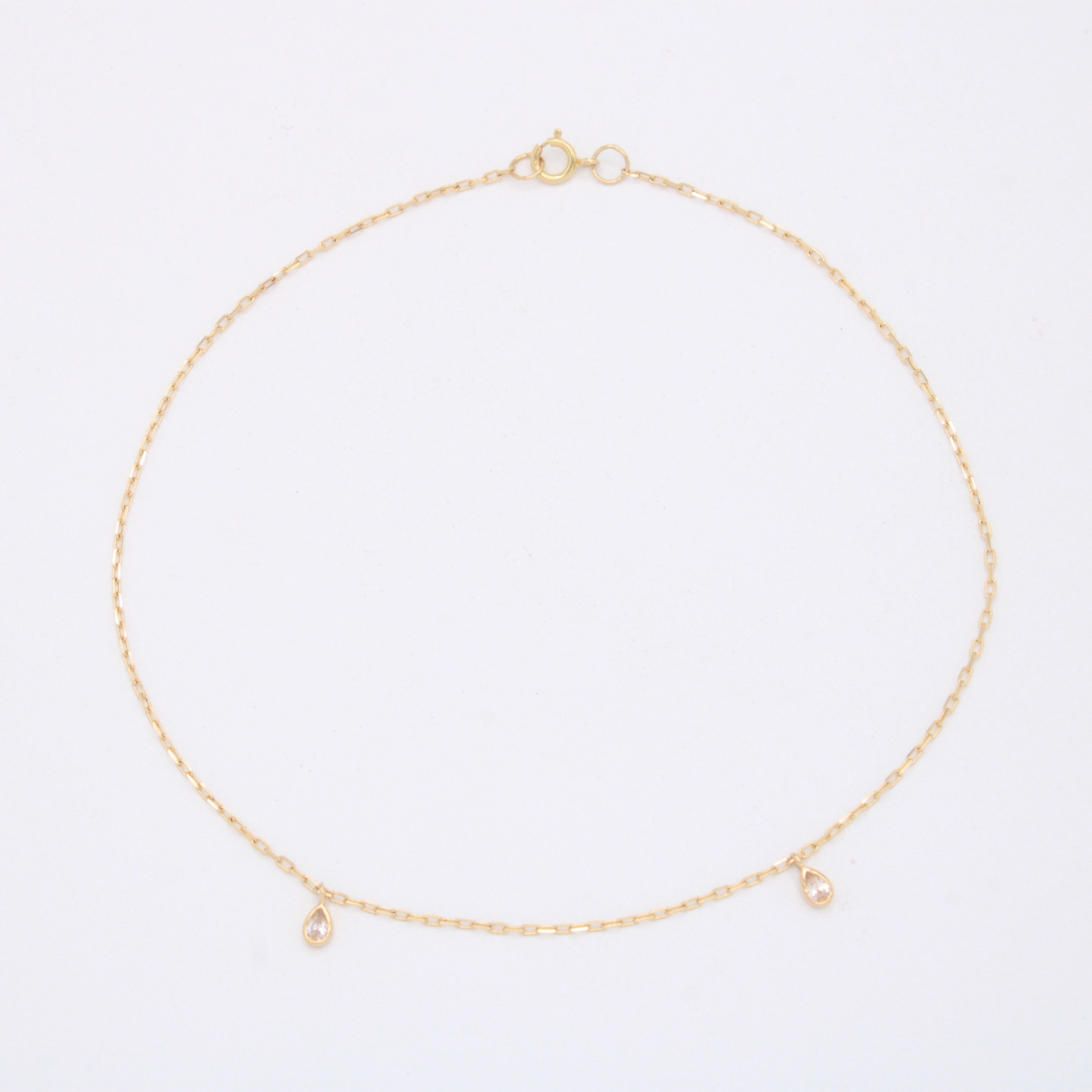 Tobillera de Oro 14k Gotas con Zirconias mod. 11030