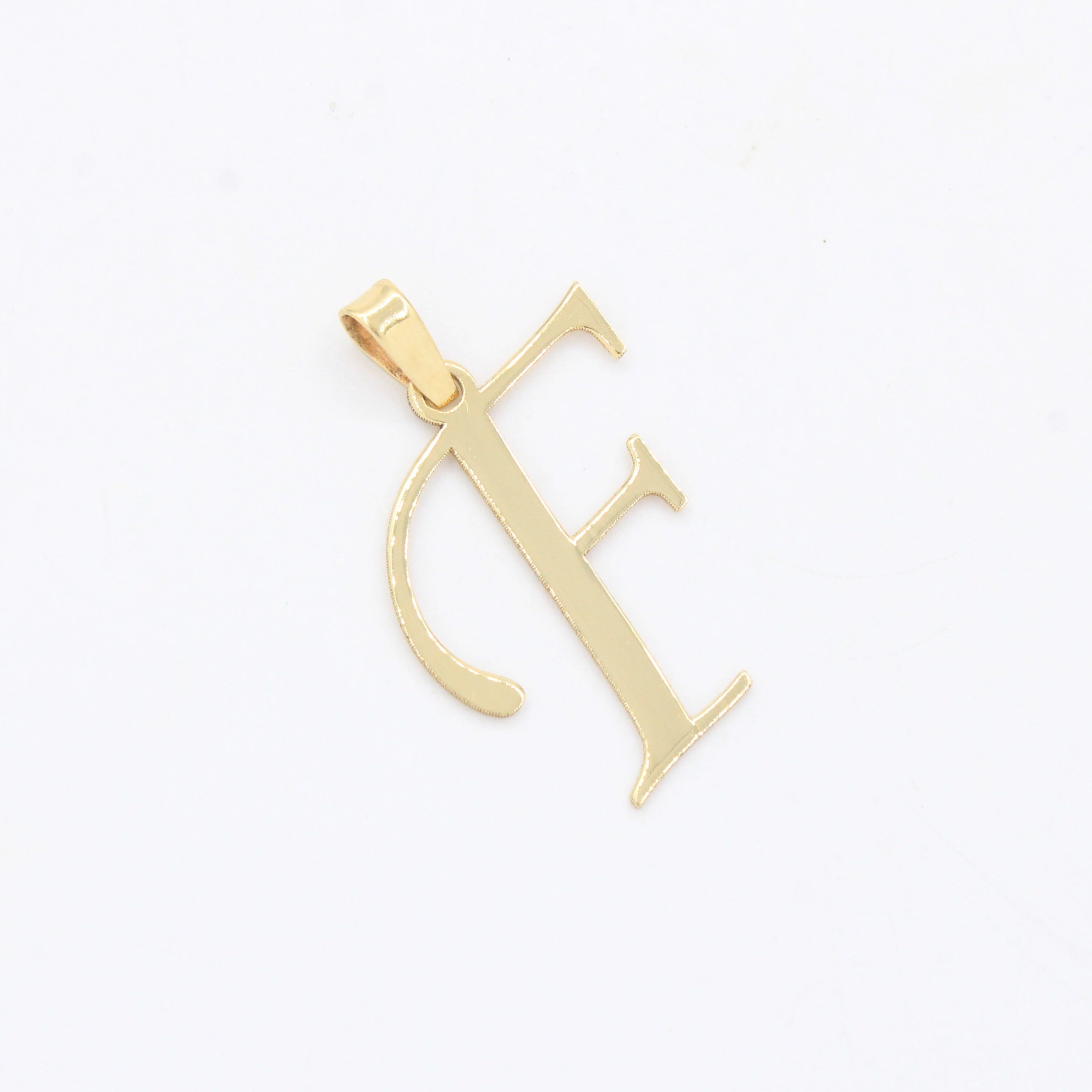 Dije de Oro 14k Modelo de Inicial F Estilo Cursiva Lisa y Brillante mod. 10552